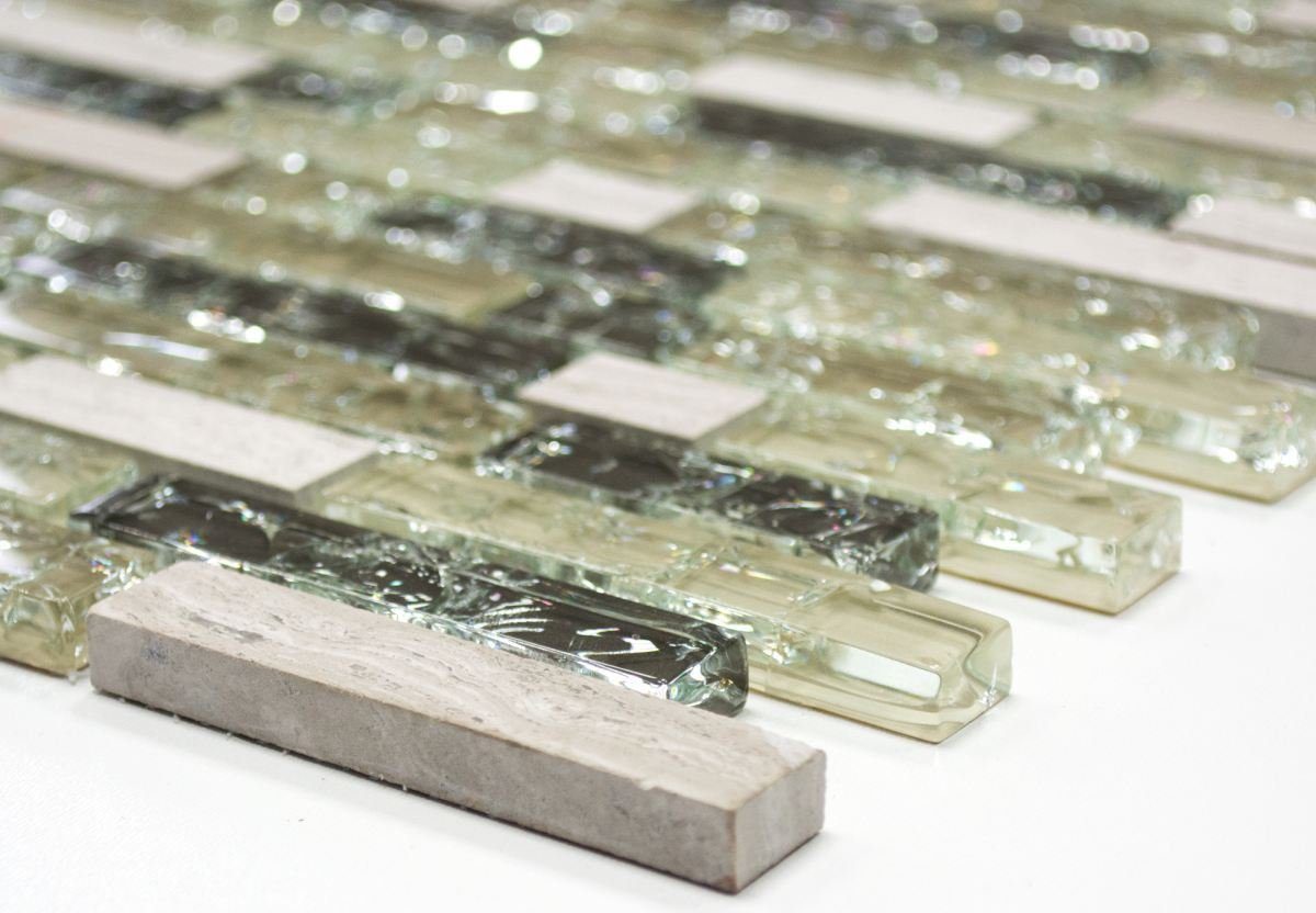 Mosani Mosaikfliesen Glasmosaik Naturstein Mosaik graugrün glänzend / 10 Matten