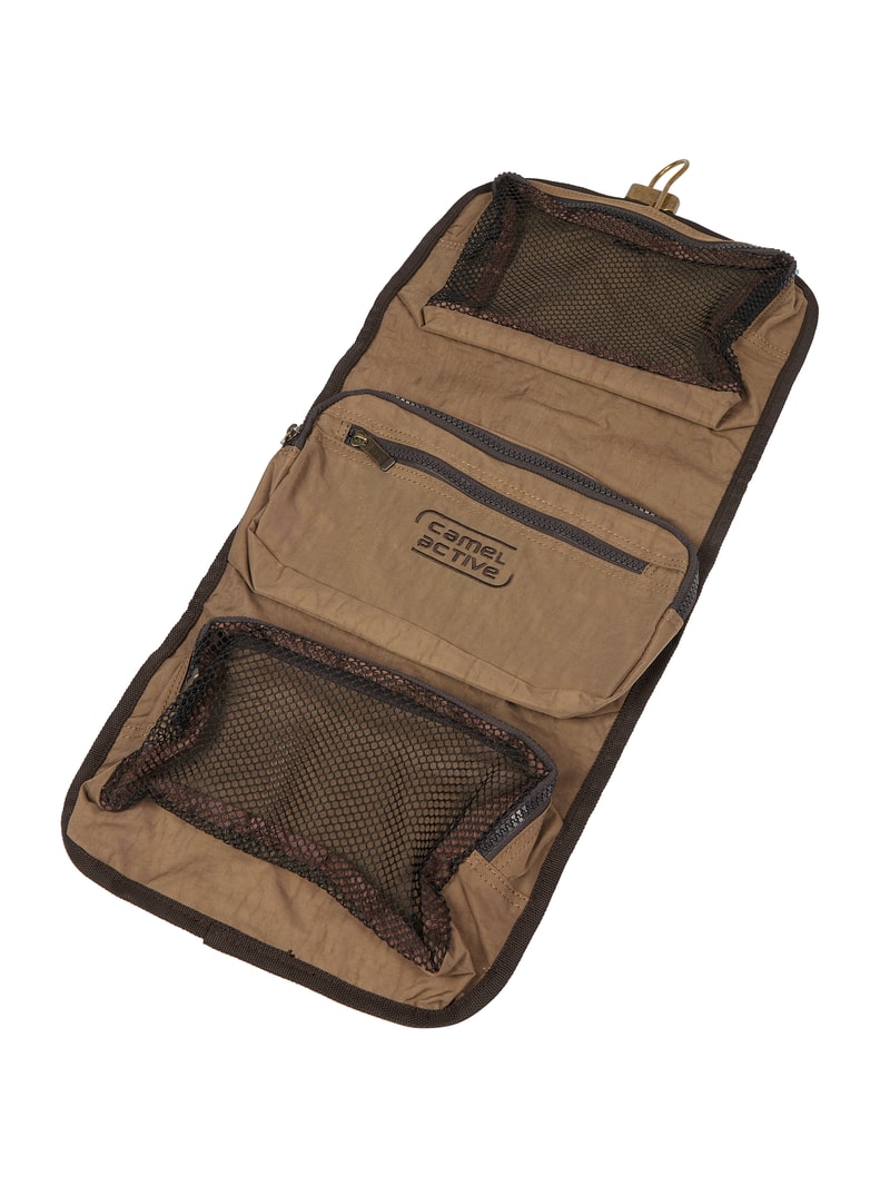 Kulturtasche mit Logo-Stickerei in sand