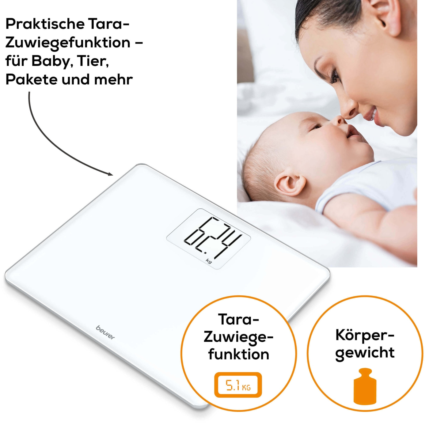 Beurer Glaswaage GS 340 XXL-Große Personenwaage aus Glas mit praktischer Tara-Zuwiegefunktion - bis 200 kg