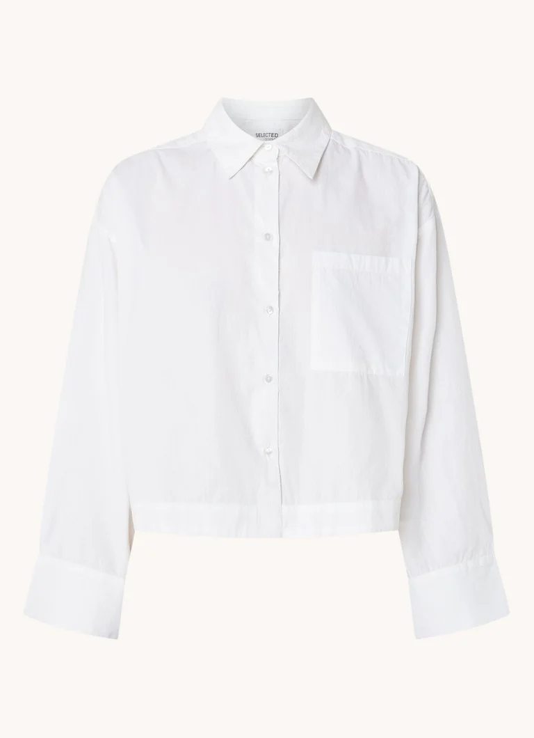 Selected Femme Fastha oversized cropped blouse made of organic cotton with chest pocket