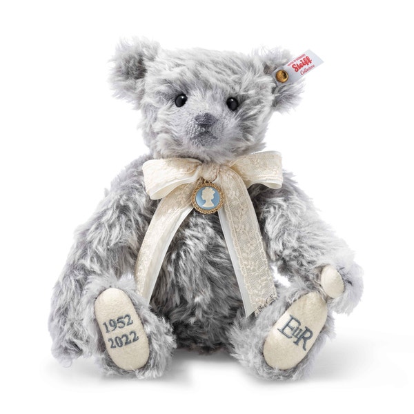 Queen Elizabeth II Platinum Jubiläumsbär, 30 cm, hellgrau