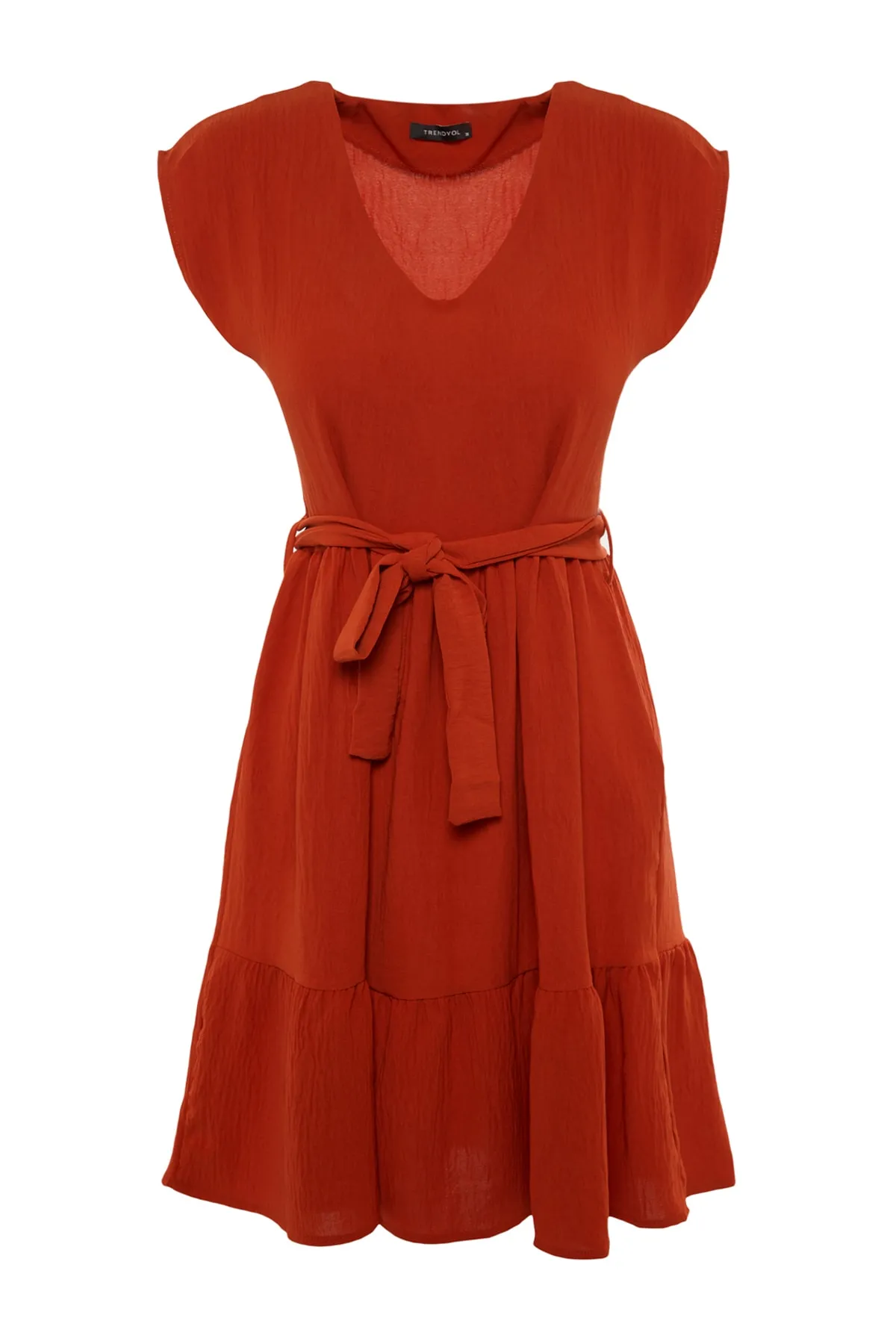 Trendyol Collection  Gefliestes Mini-Webkleid mit Gürtel TWOSS20EL0628