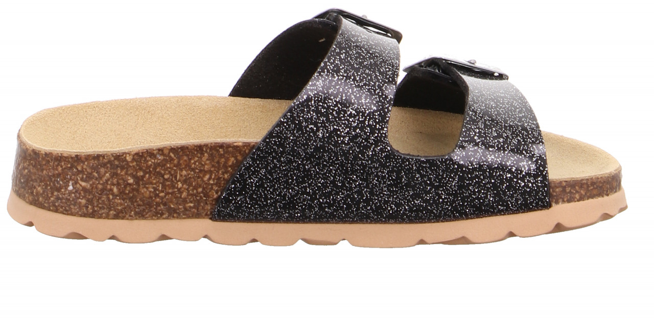 FUSSBETTPANTOFFEL - Schwarz/Silber Pantoffel mit Schnalle