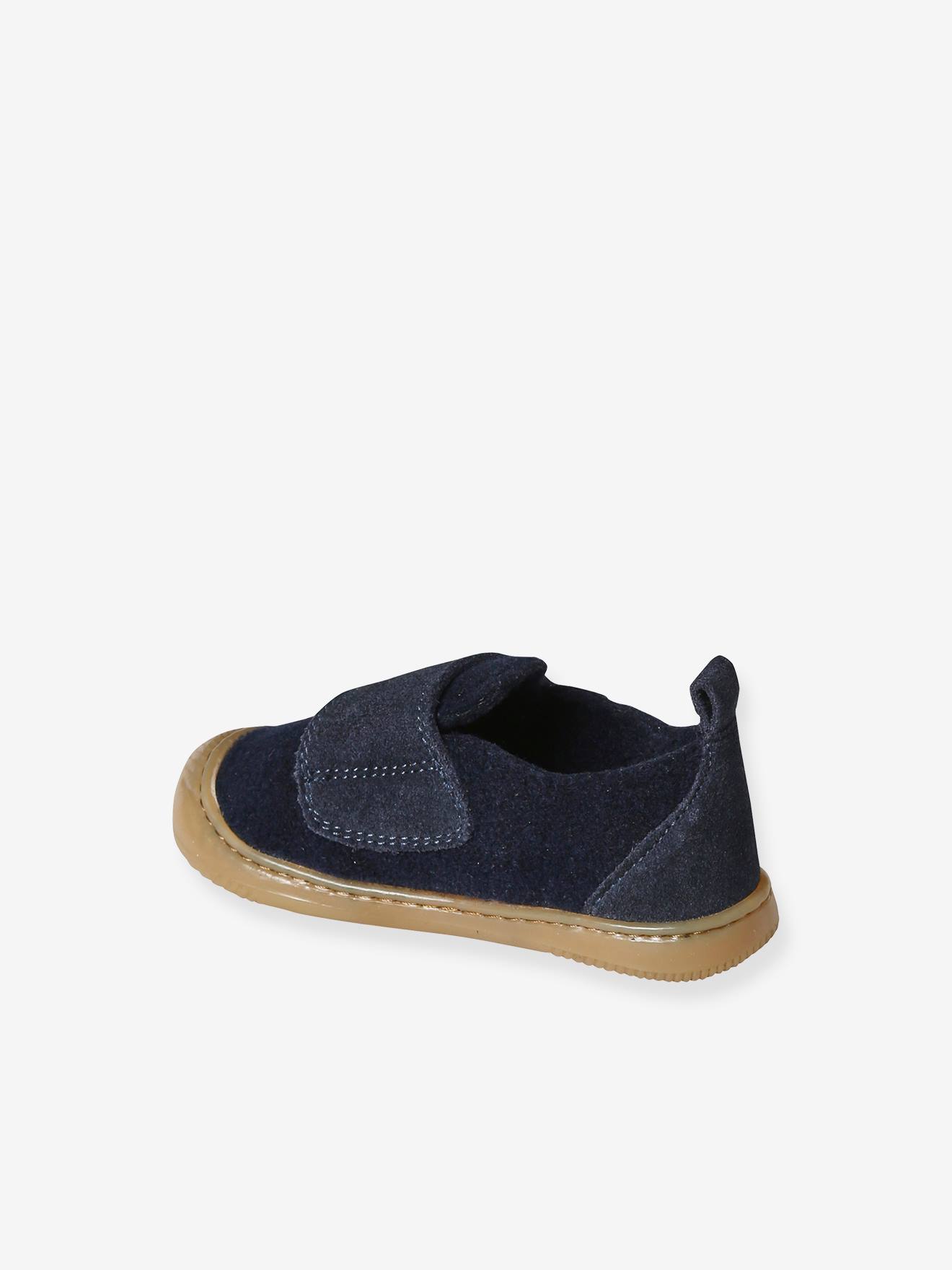 Chaussons scratchés bébé en feutre marine