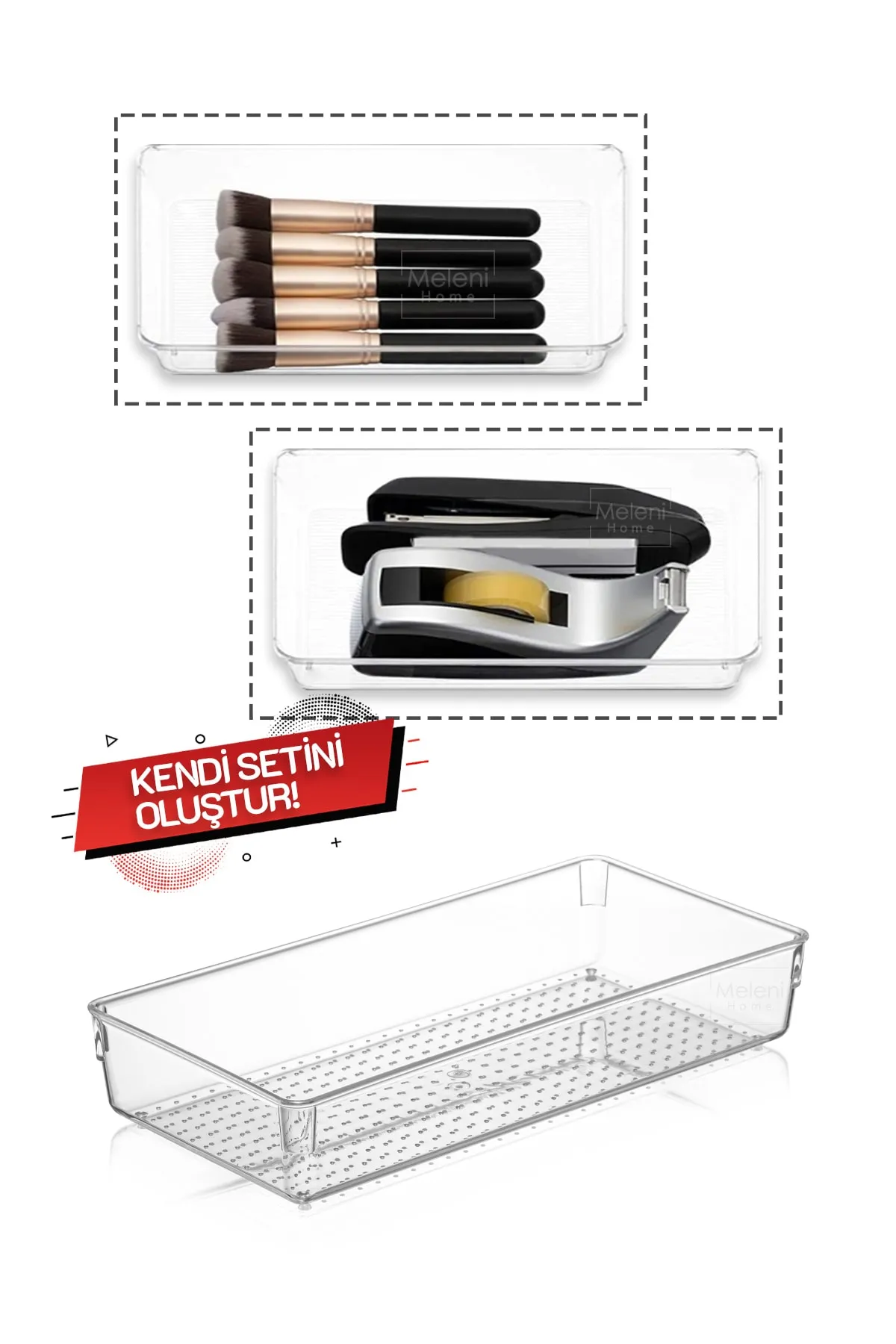 Meleni Home  Modularer Schubladen-Organizer, Make-up-Schmuck-Organizer – Büro-Desktop-Organizer 30,5 x 15 cm