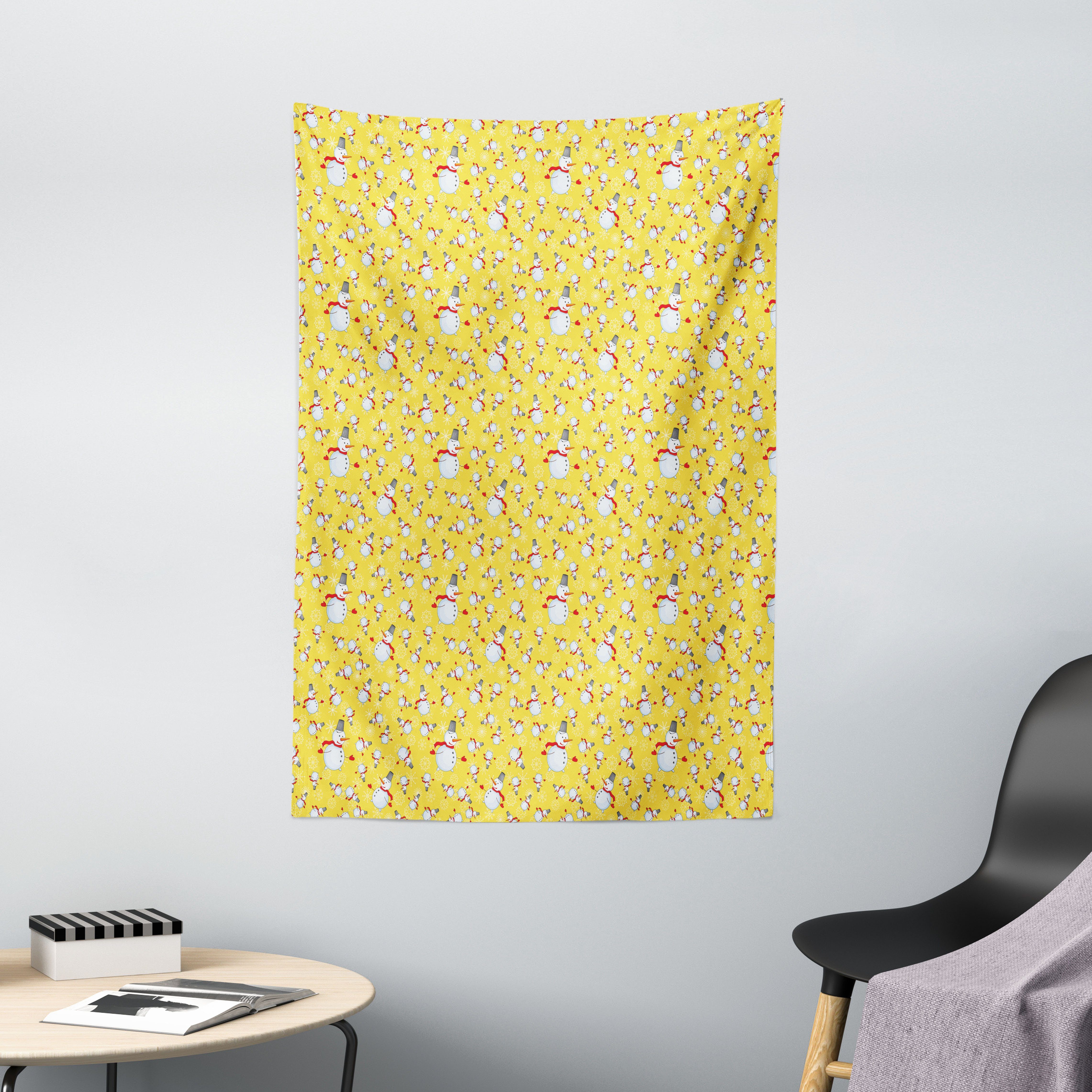 Wandteppich Wohnzimmer Schlafzimmer Wandtuch Seidiges Satin Wandteppich, Abakuhaus, rechteckig, Schneemann Bunte Motive Schneeflocken