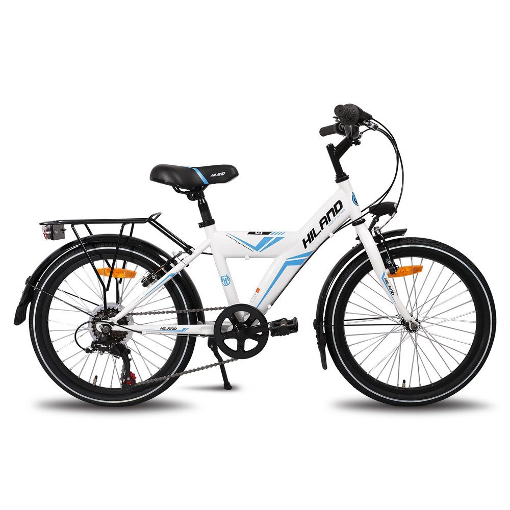 HILAND Kinderfahrrad 20 Zoll MTB Jungen mit 6 Gang Shimano Gepäckträger Ständer, 6 Gang, fur Kinder ab 4 5 6 7 8 9 Jahre