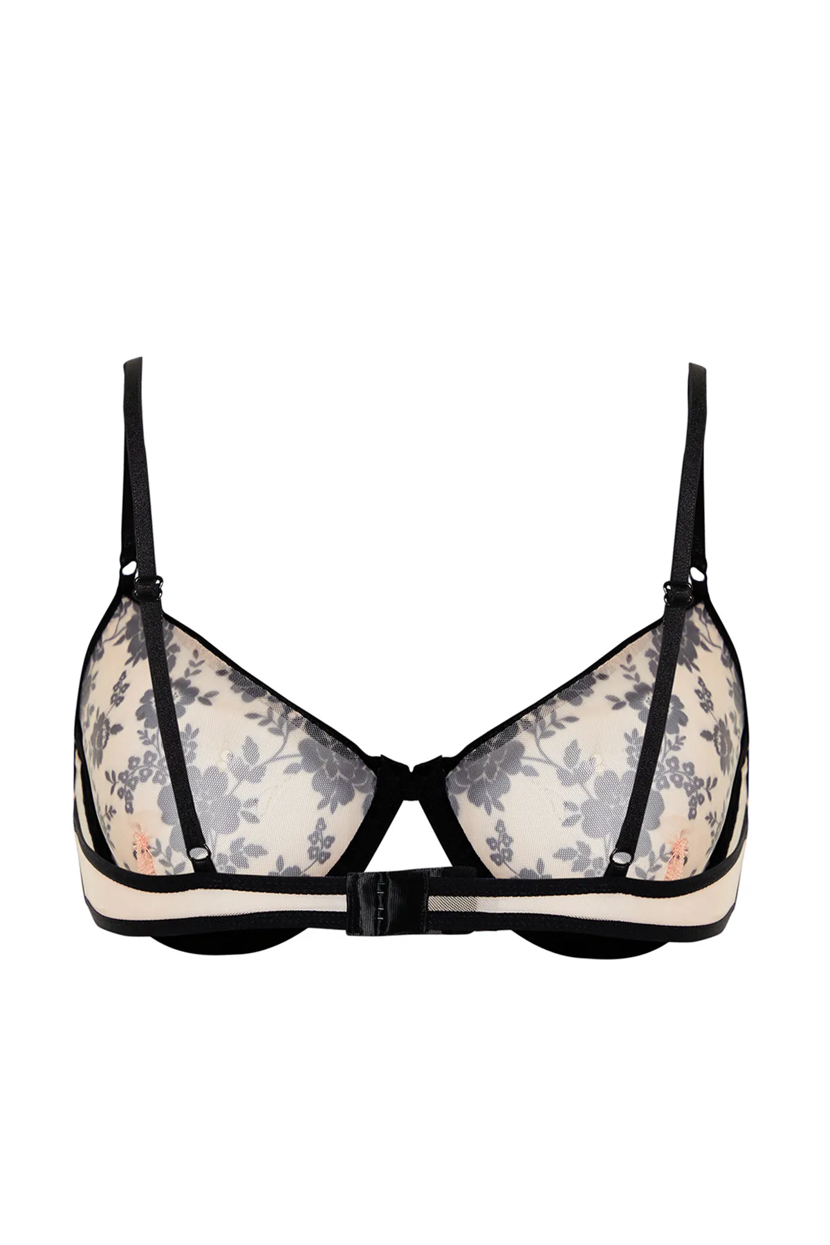 Trendyol Collection  Hautschwarzer, trägerloser Strick-BH mit Blumenmuster aus Tüll THMSS24SU00038