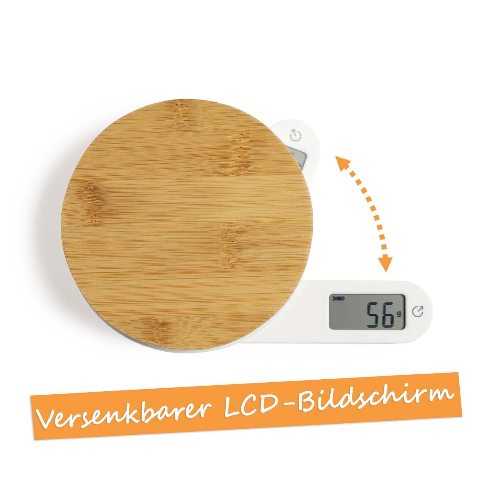 LIVOO Küchenwaage LIVOO Küchenwaage Digitalwaage aus Bambus LCD-Display Tara-Funktion