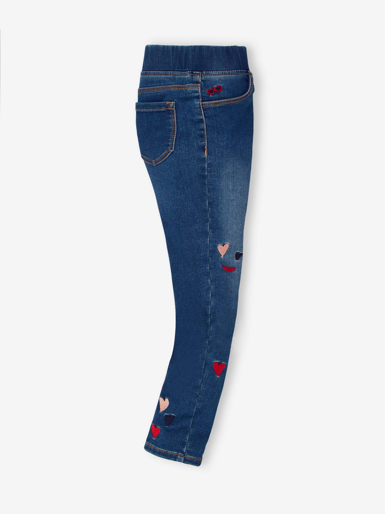 Tregging brodé en molleton effet denim fille denim gris