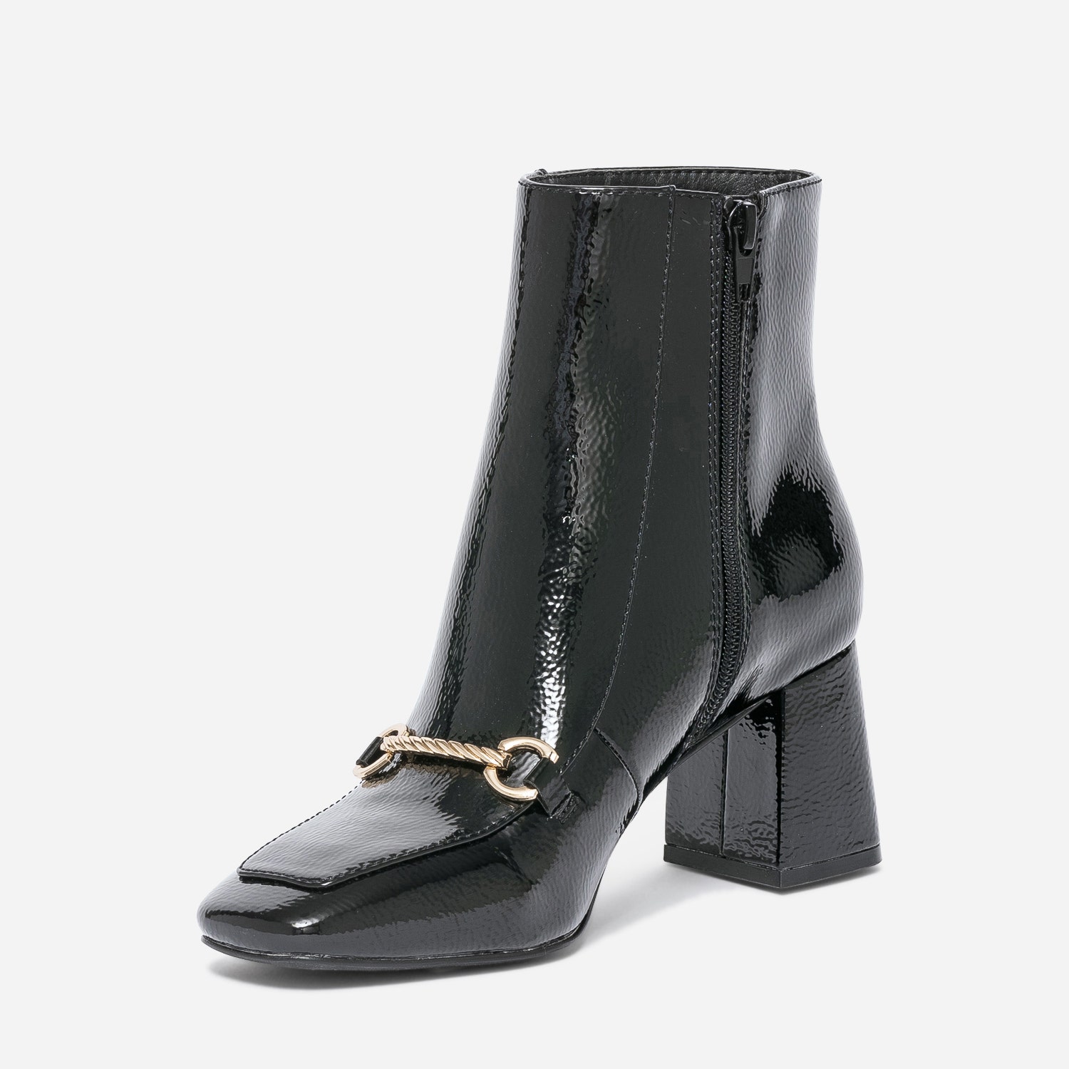 Boots noir verni avec mors doré