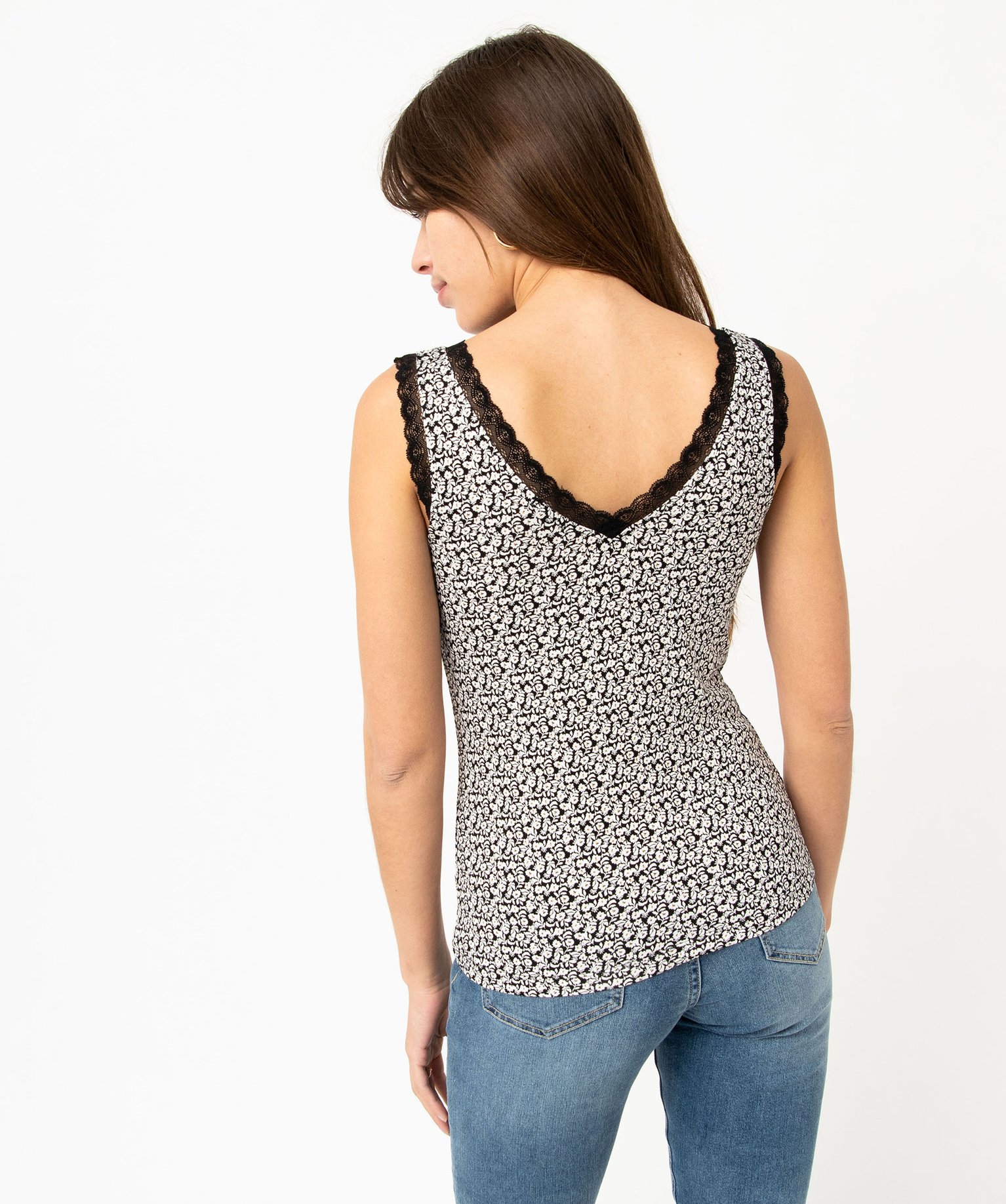 Débardeur femme à motifs et finitions dentelle imprime | GEMO