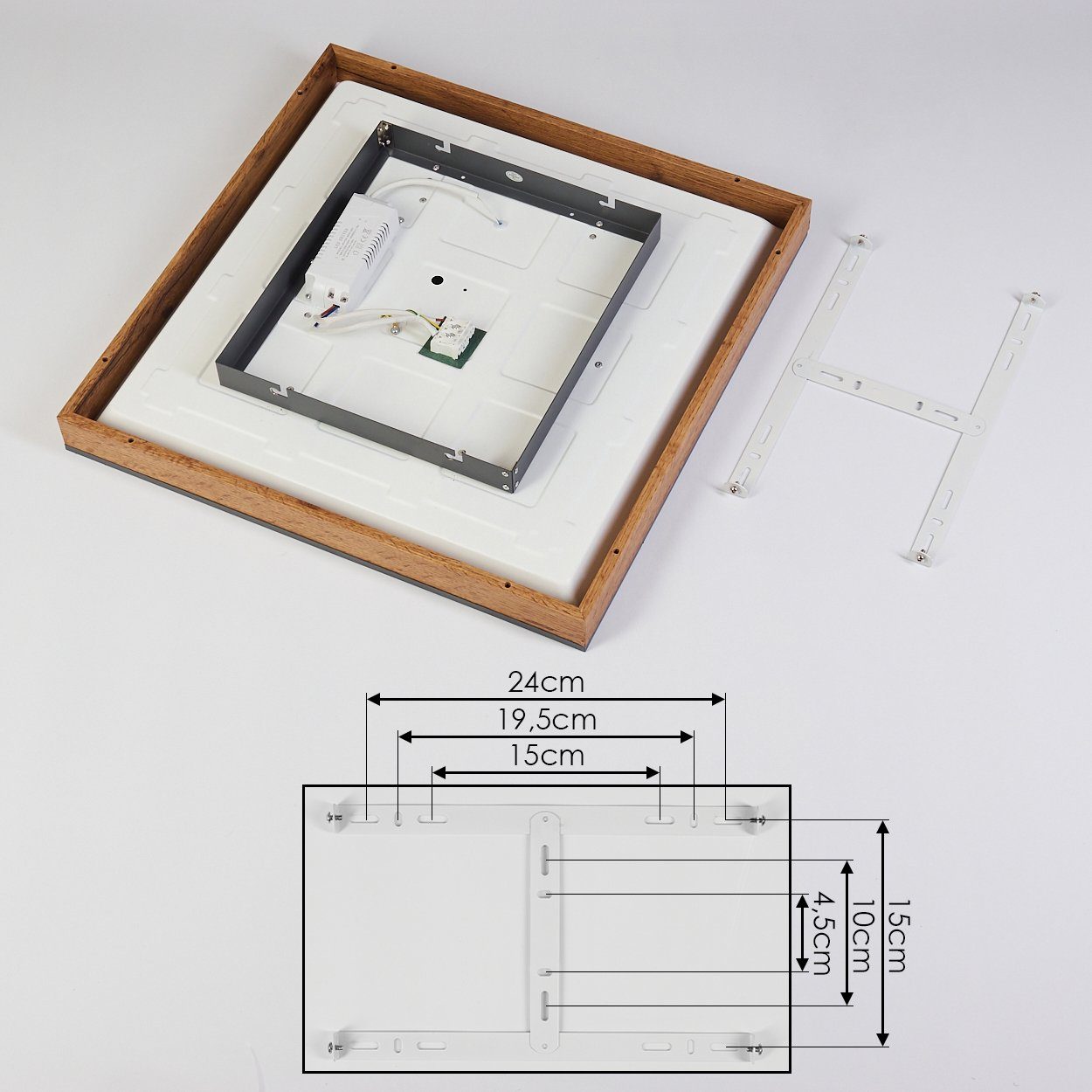hofstein Deckenleuchte Vacil modernes Deckenpanel aus Metall, MDF, Schwarz/Weiß/Holzoptik, 3000 Kelvin, 24 Watt, 2100 Lumen, eckige Deckenlampe in flachem Design