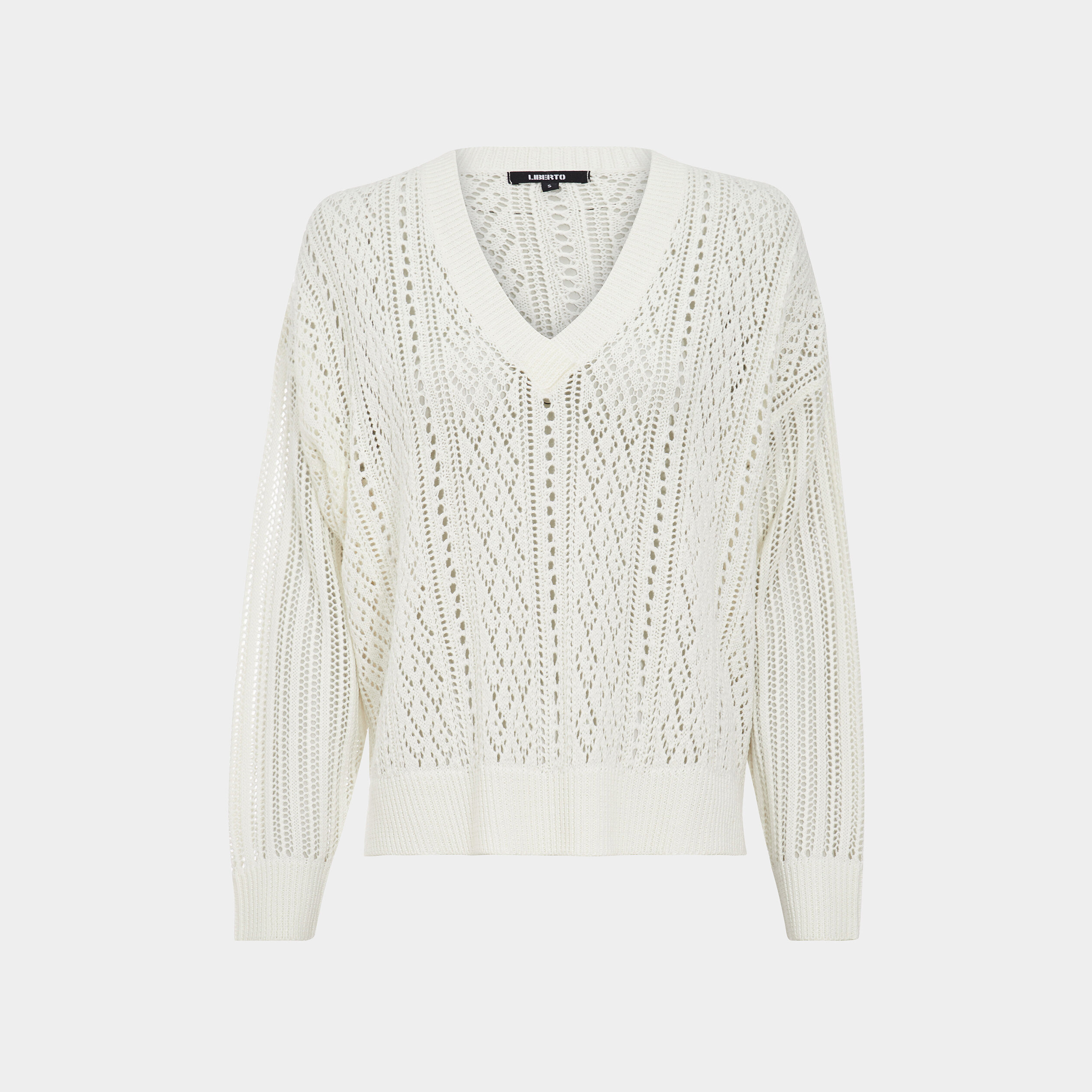 Pull ajouré avec col en V blanc femme | La Halle