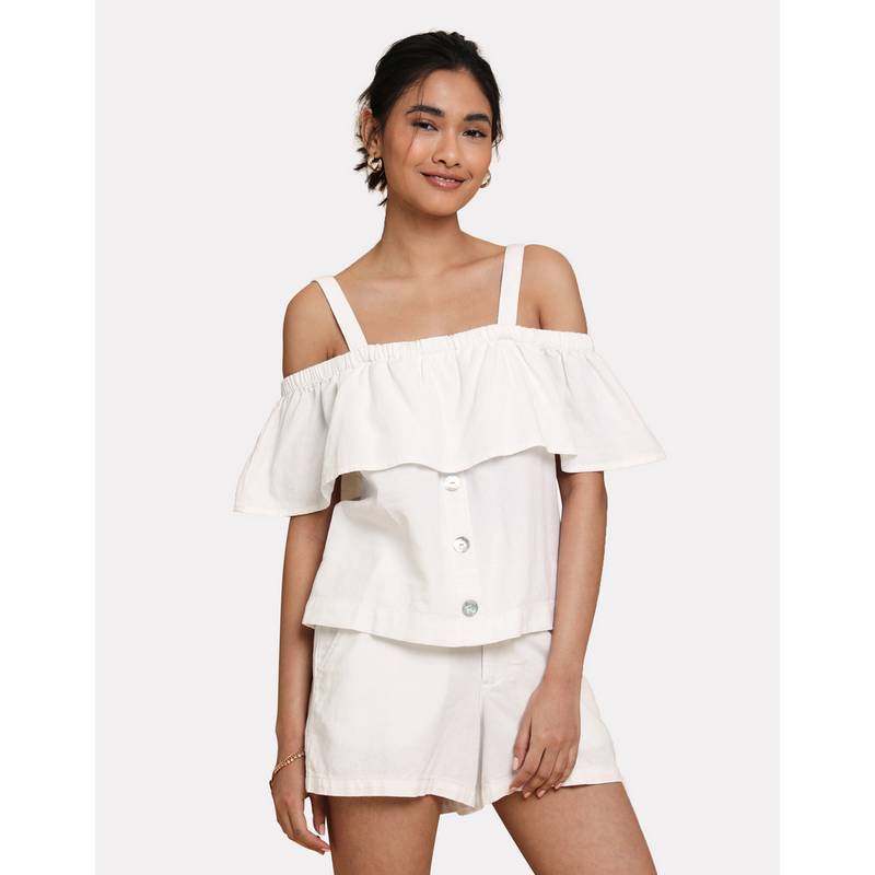 Threadbare THB Aspen Linen Bardot Top Tanktop Damen