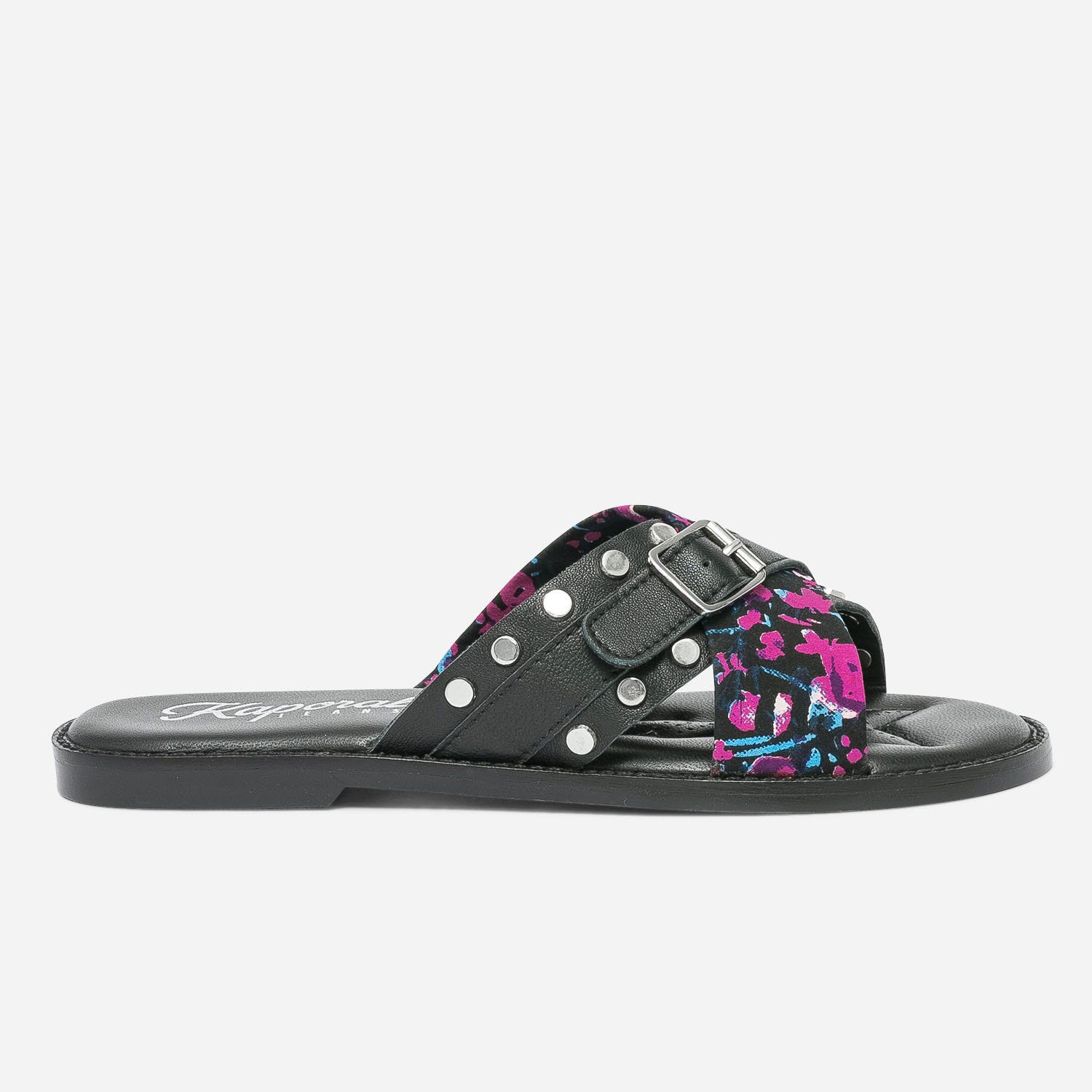Mule KAPORAL noire en cuir avec imprimé fleurs
