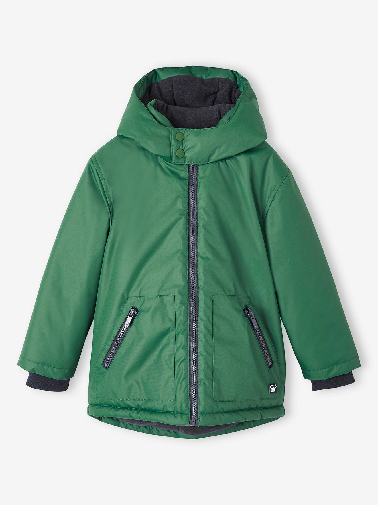 Parka à capuche doublée polaire garçon vert