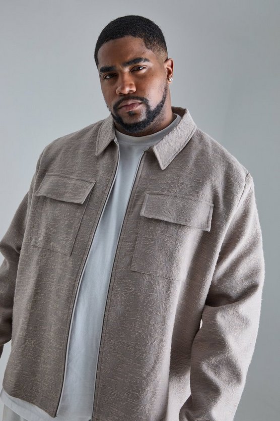 Plus strukturierte smarte Jacquard Cargo-Jacke aus Baumwolle