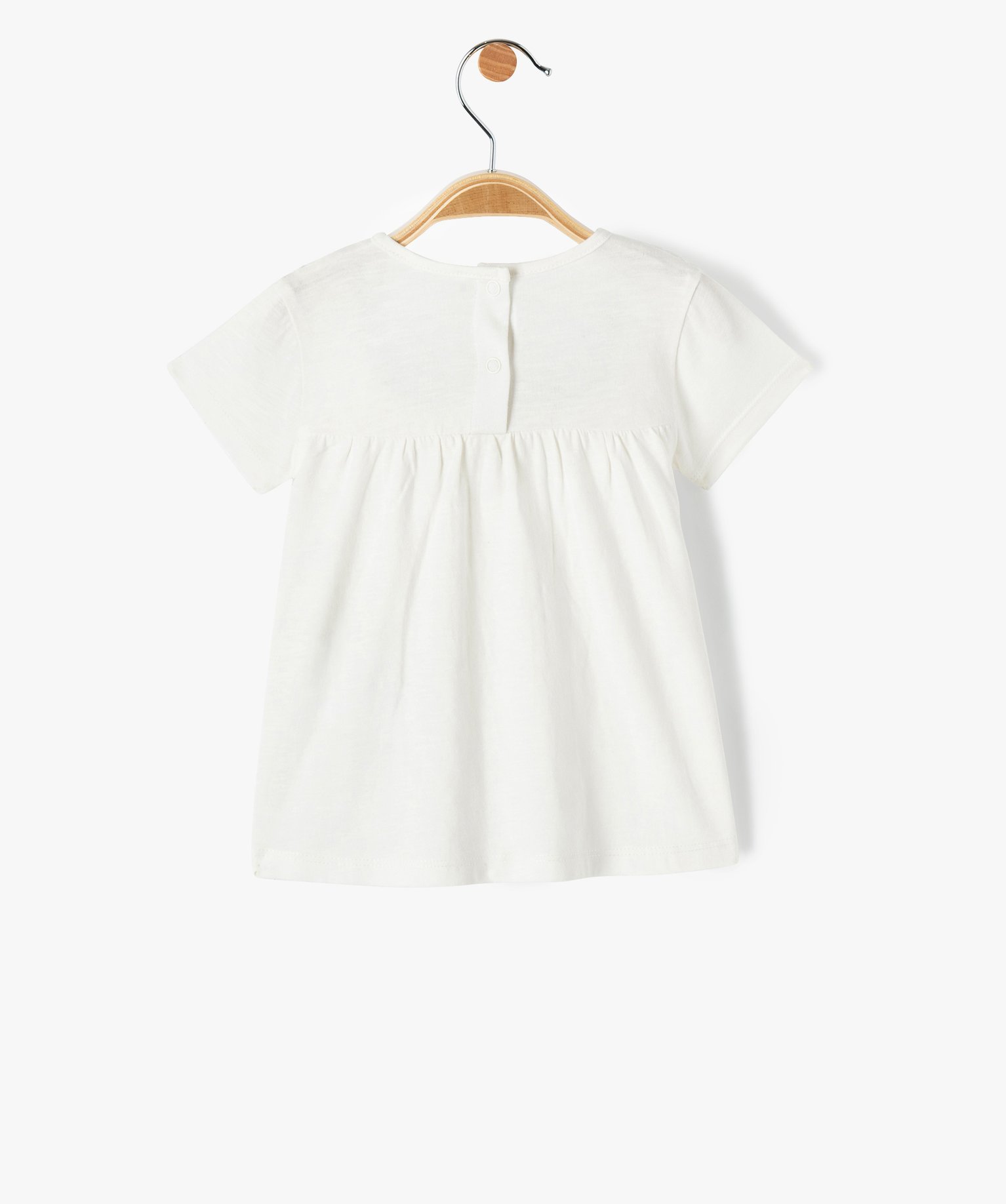 Tee-shirt bébé fille à plastron brodé et volanté ecru | GEMO