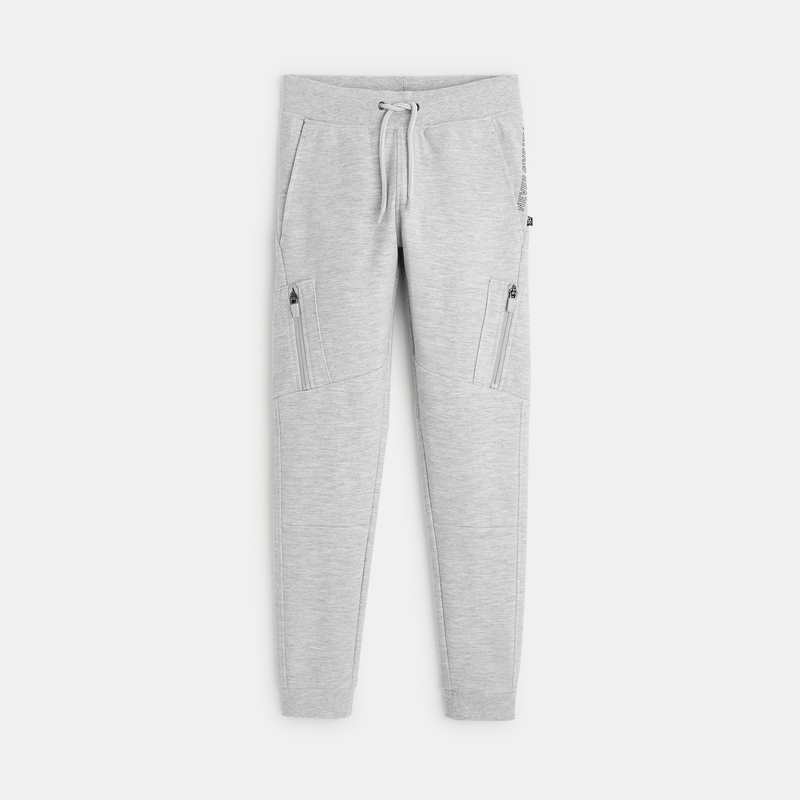 Pantalon de jogging molleton poches zippées gris garçon