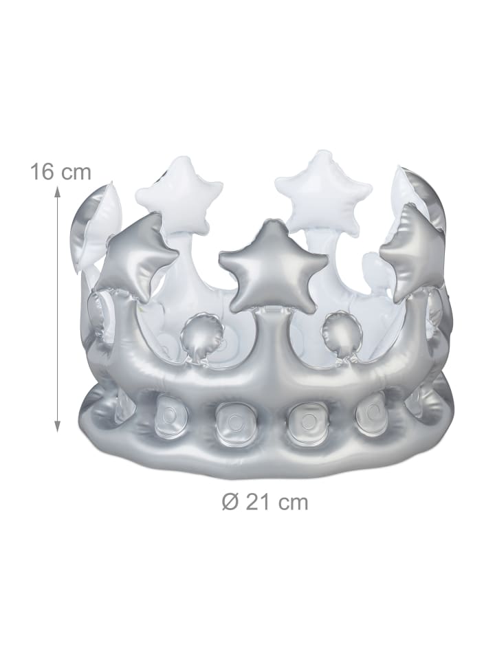 relaxdays 2x Aufblaskrone in Silber günstig kaufen onesize