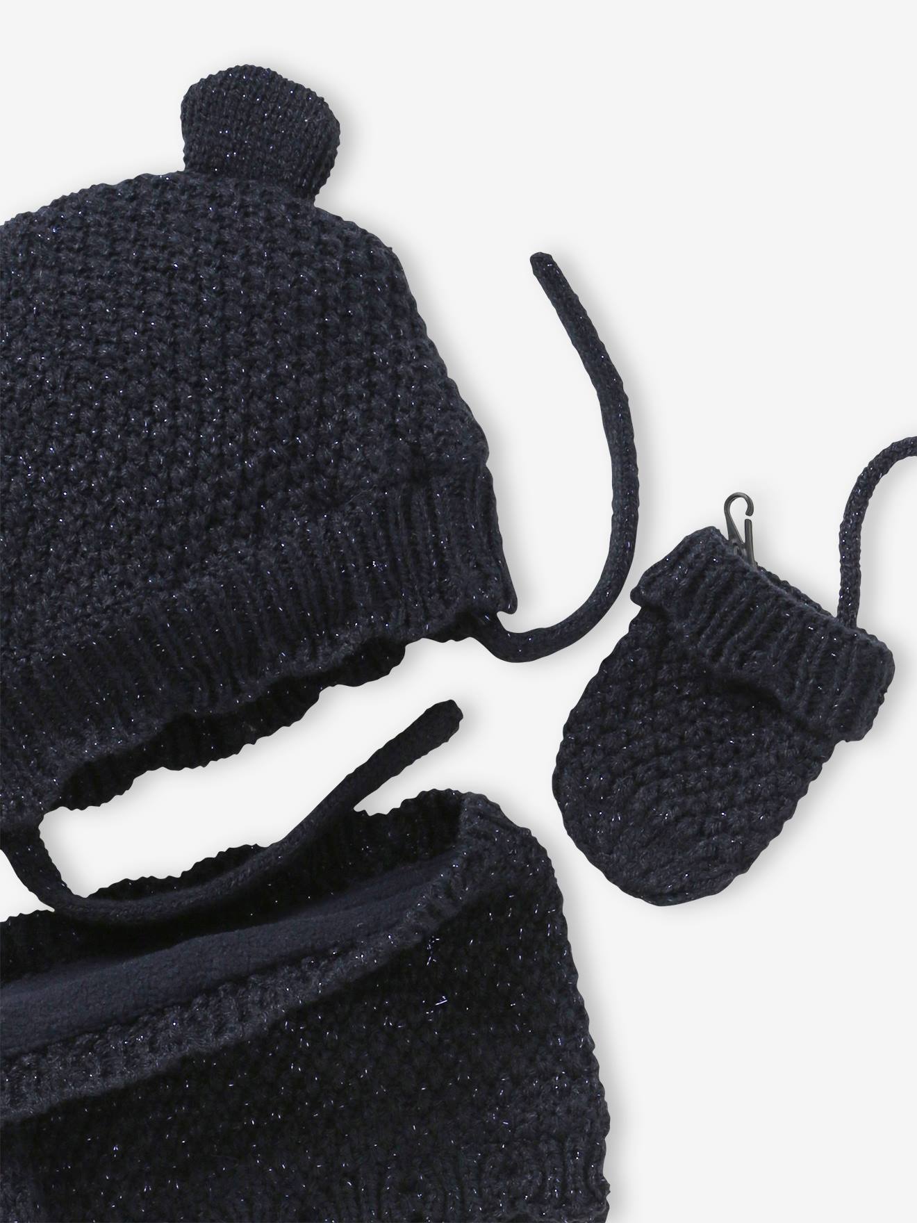 Vertbaudet Mädchen Baby-Set: Mütze, Rundschal & Fäustlinge - marine