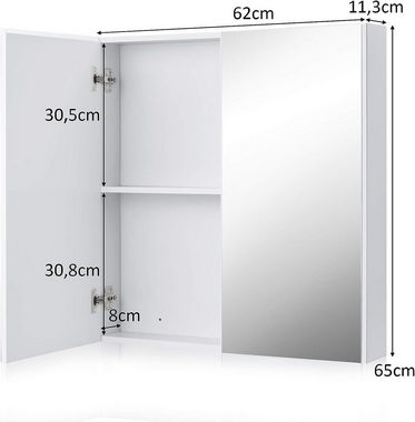 KOMFOTTEU Badezimmerspiegelschrank Spiegelschrank mit 2 Türen, 62 x 11,3 x 65 cm