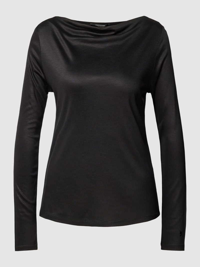Longsleeve aus Viskose mit Logo-Stitching in schwarz