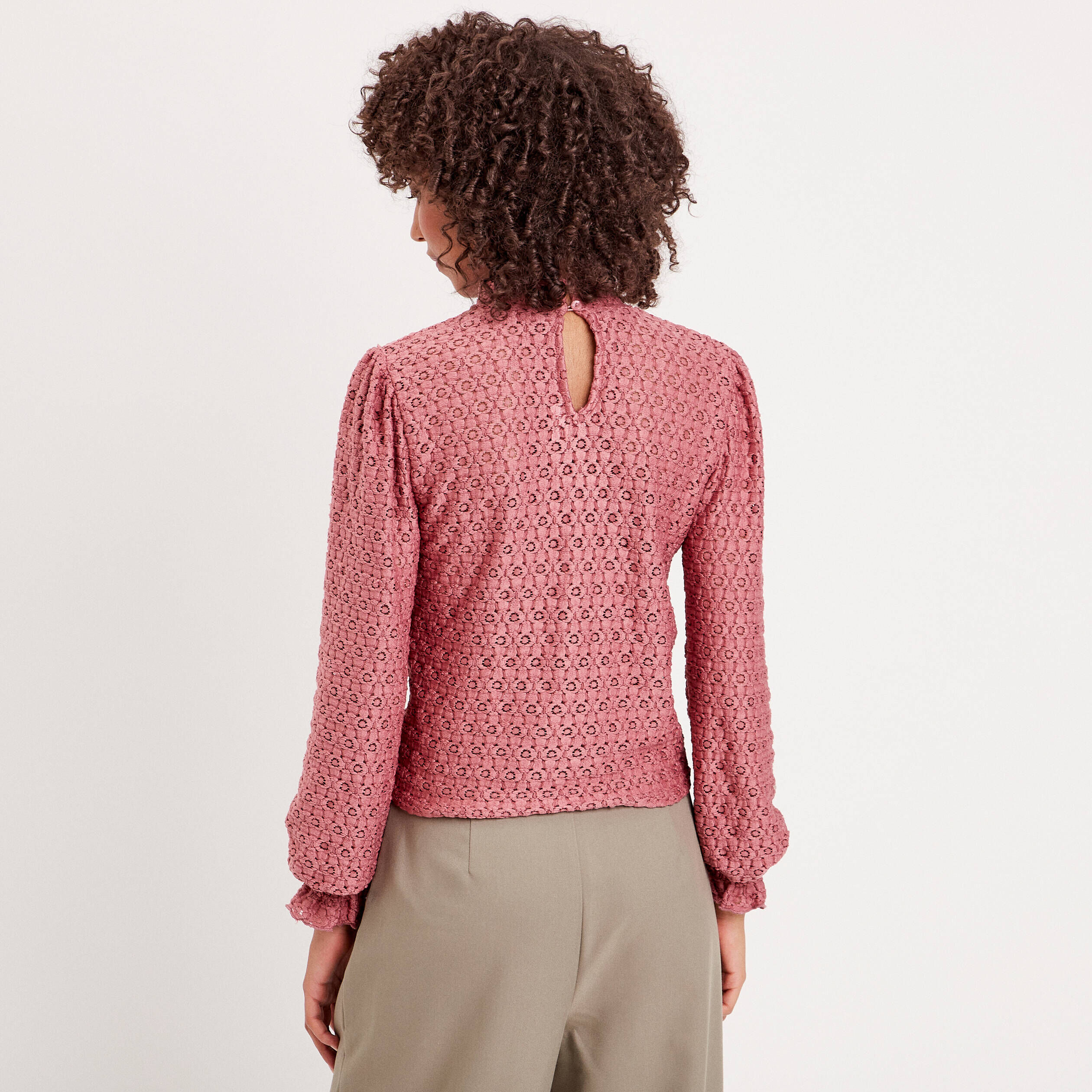 Blouse dentelle col montant rose femme | Cache Cache
