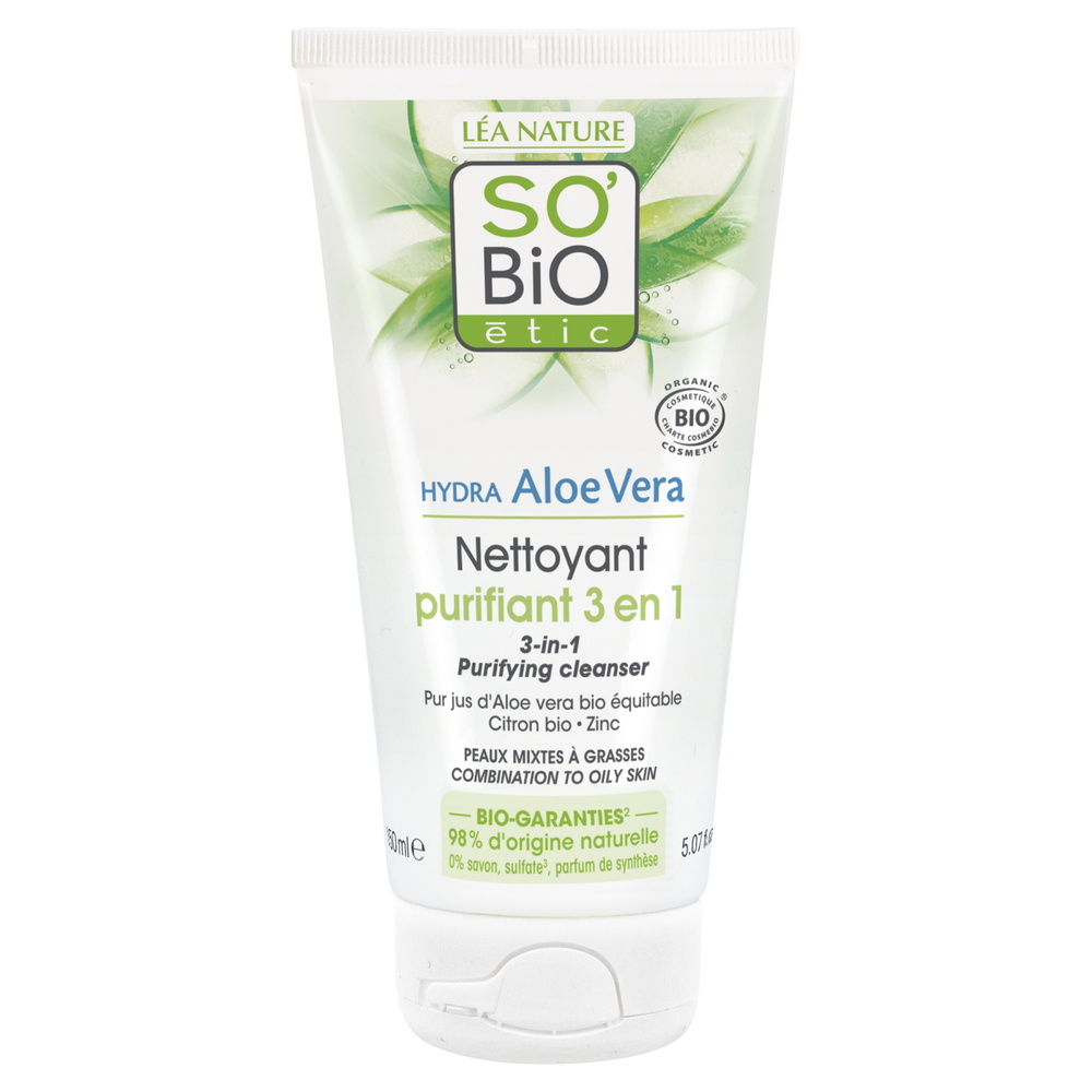LÉA NATURE SO BiO étic Gel nettoyant purifiant 3 en 1 Bio à l'Aloe Vera Nettoyant
