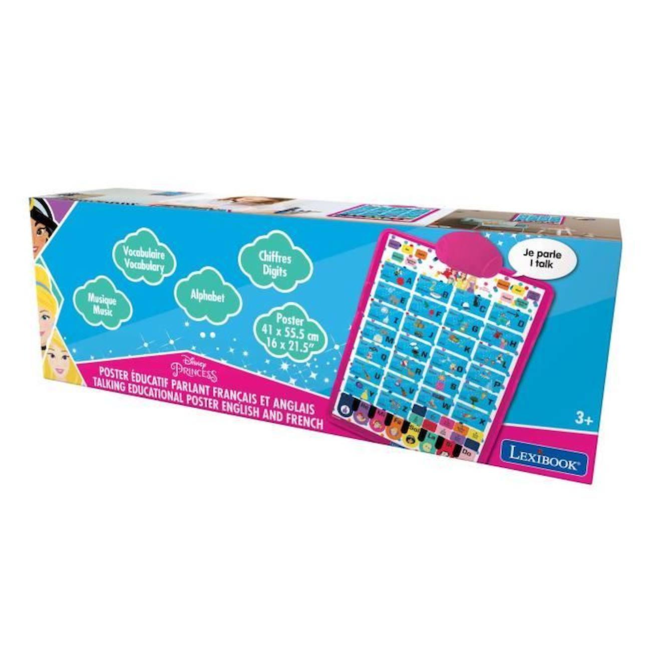 Un poster éducatif parlant bilingue FR/EN, pour apprendre l’alphabet, du vocabulaire et l’orthographe avec les Princesses DS ! bleu