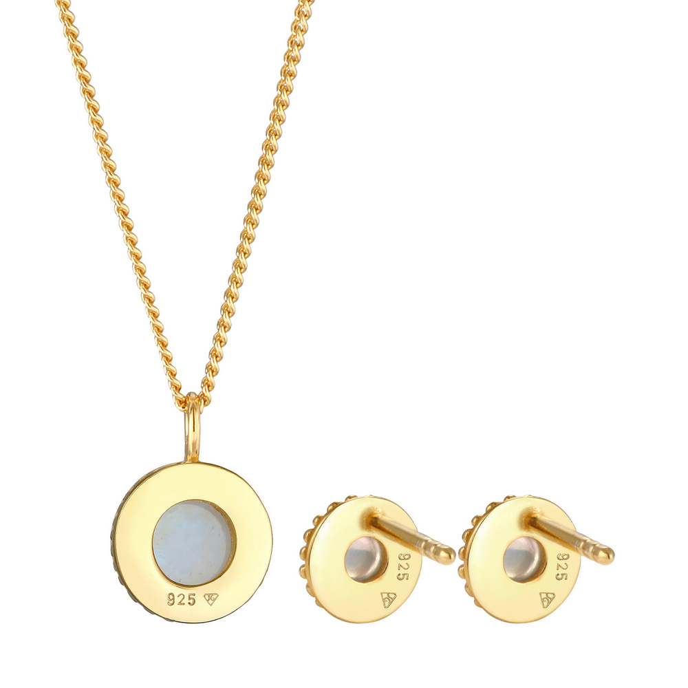 Elli PREMIUM Elli PREMIUM Ensemble de Bijoux Pendentif Femme Fleur Ronde avec Pierre de Lune e Bijoux