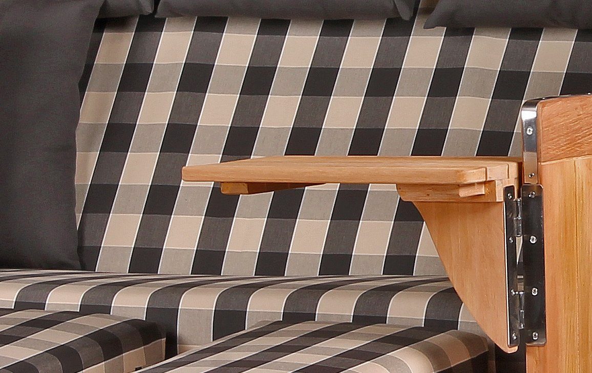 bene living Strandkorb Königssee 3-Sitzer Teak - PE shell - Modell 505, BxTxH: 170x95x170 cm, Volllieger ca. 175 Grad, Ostsee-Strandkorb, inkl. Liftersystem und Bullaugen