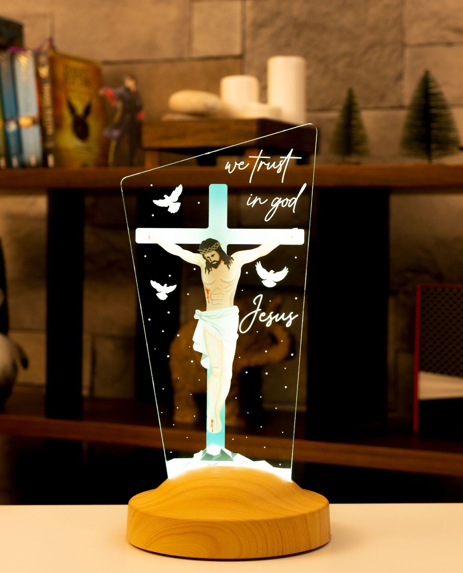 Geschenkelampe LED Nachttischlampe Jesus Christus 3D UV Druck Farbige Nachtlicht Christliches Geschenk, Leuchte 7 Farben fest integriert, Geschenk für Oma, Mama, Opa