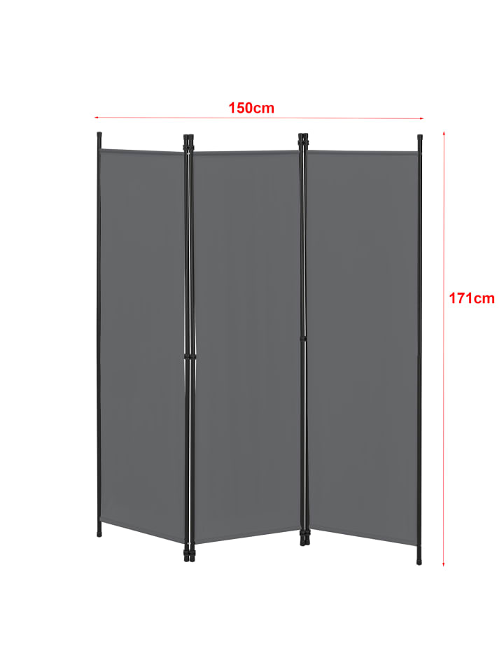 en.casa Raumteiler Huesca - 3-teilig in Grau (H)171cm (B)150cm günstig kaufen onesize