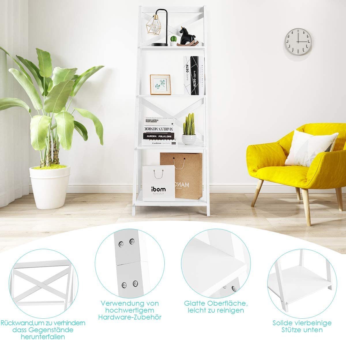 KOMFOTTEU Bücherregal Treppenregal, 1-tlg., für Wohnzimmer,Küche