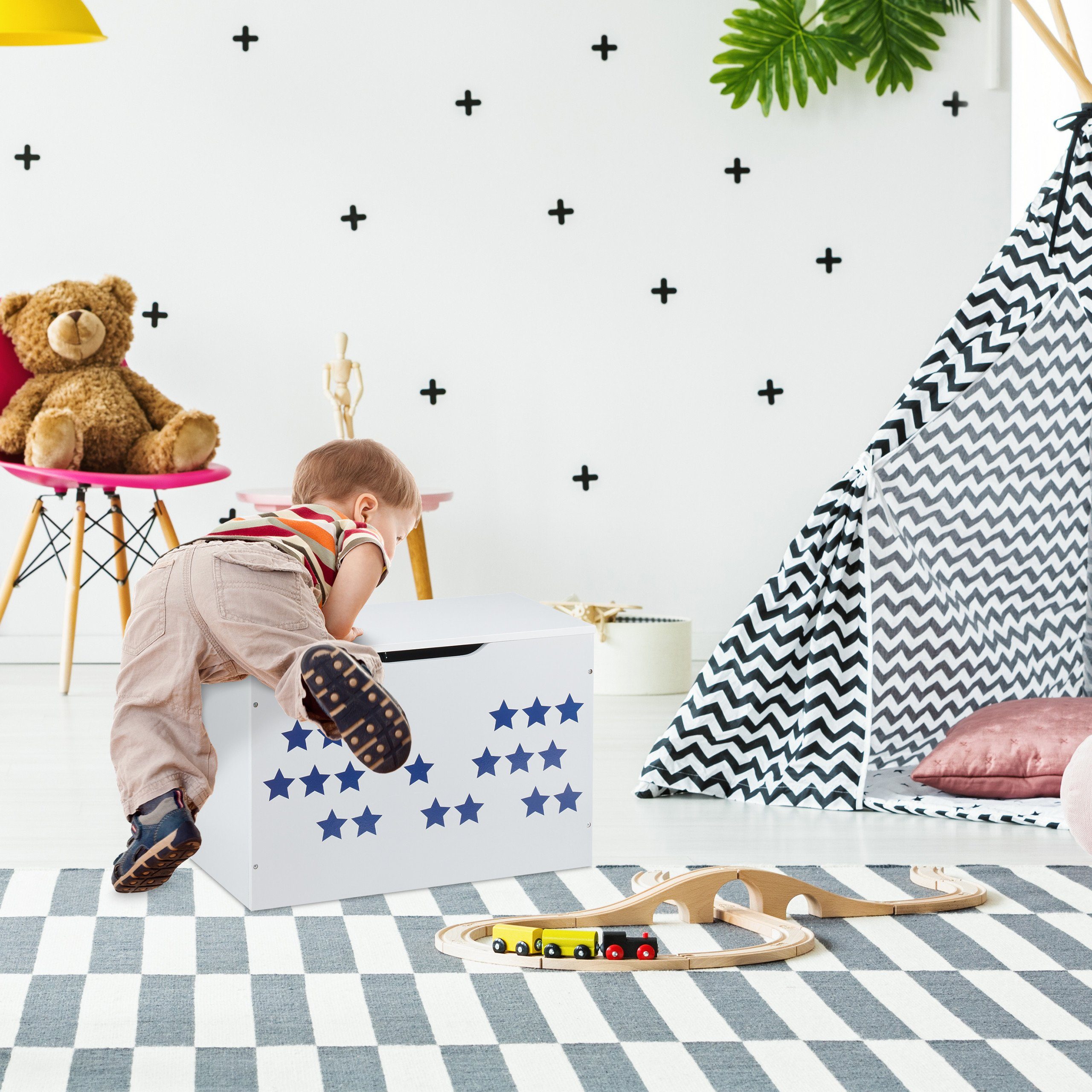 relaxdays Spielzeugtruhe Spielzeugtruhe weiß