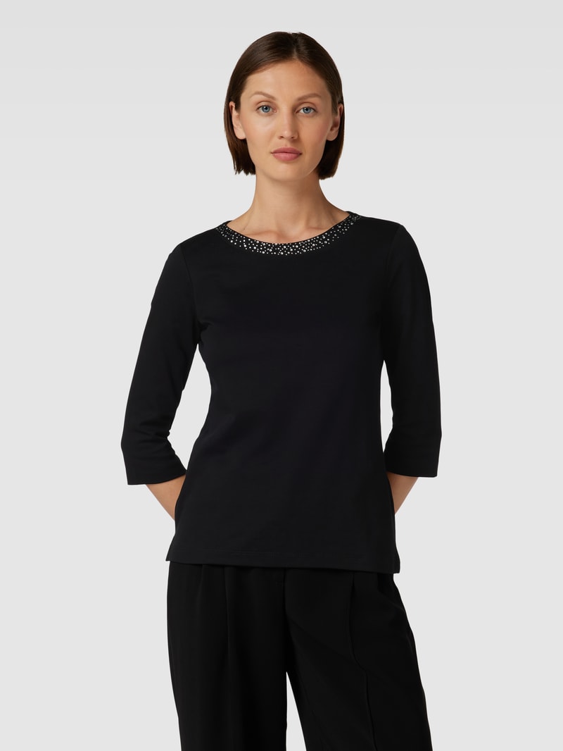 T-Shirt mit Ziersteinbesatz in schwarz