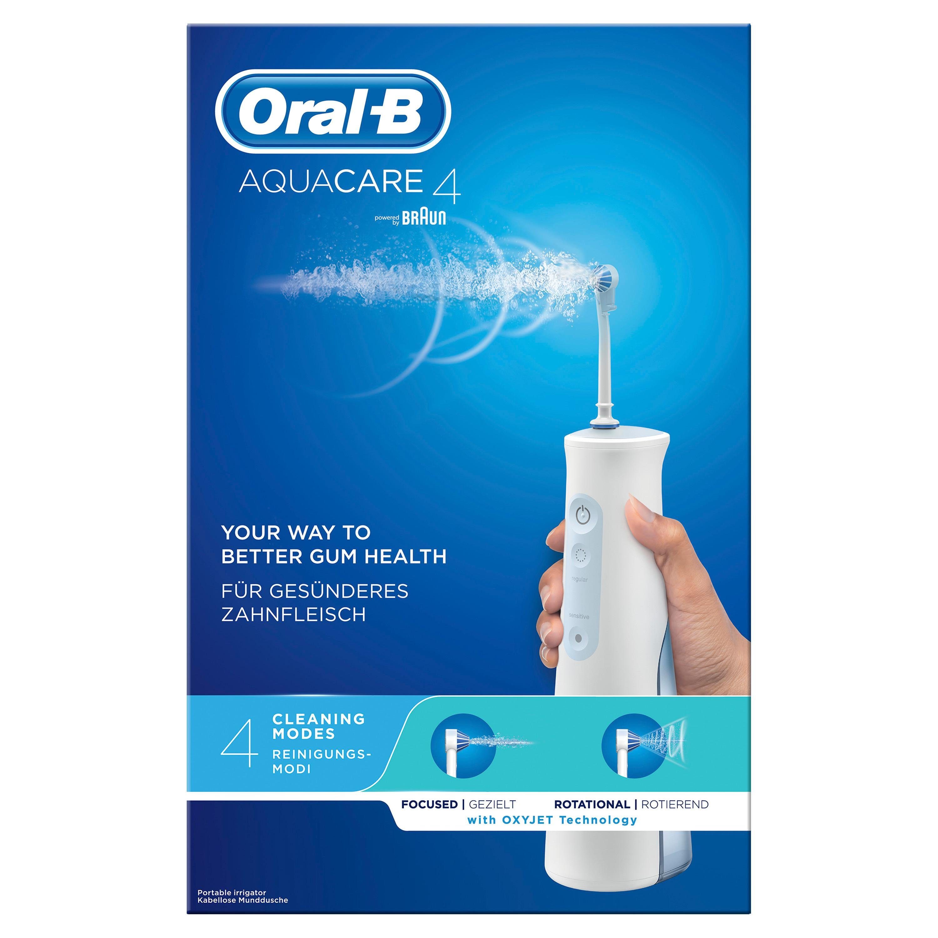 Oral-B Munddusche AquaCare 4, Aufsätze: 1 St., Oxyjet-Technologie, Mikroluftblasen, Zahnfleischgesundheit, kabellos