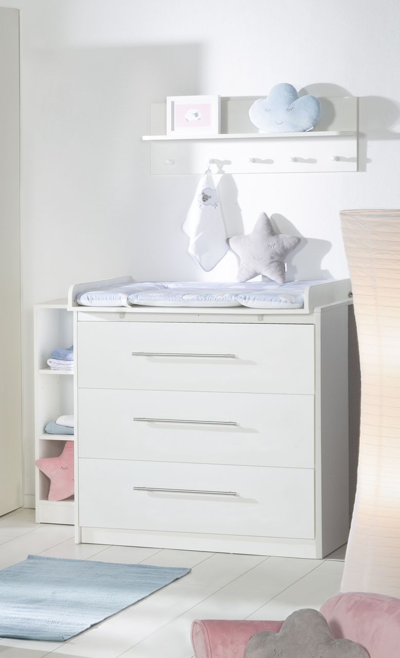 Roba Wickelkommode „Maren“ mit abnehmbarem Aufsatz , schmal, 3 Schubladen, Wickelhöhe 90,5 cm, Weiß