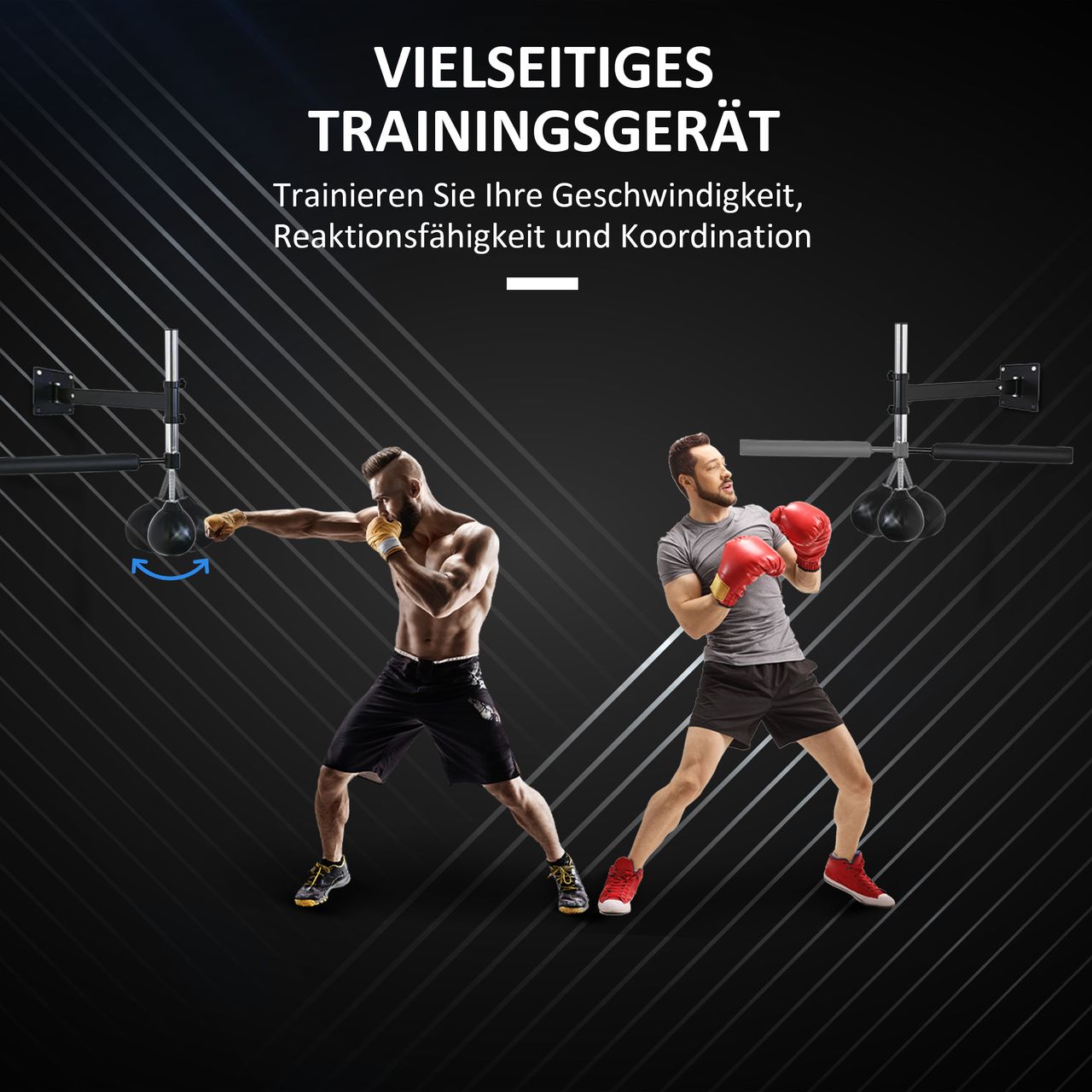 HOMCOM Boxgestell Boxtraining Wandhalterung klappbar mit drehbarer Reflexstange Speedball höhenverstellbar für Jugendliche und Erwachsene