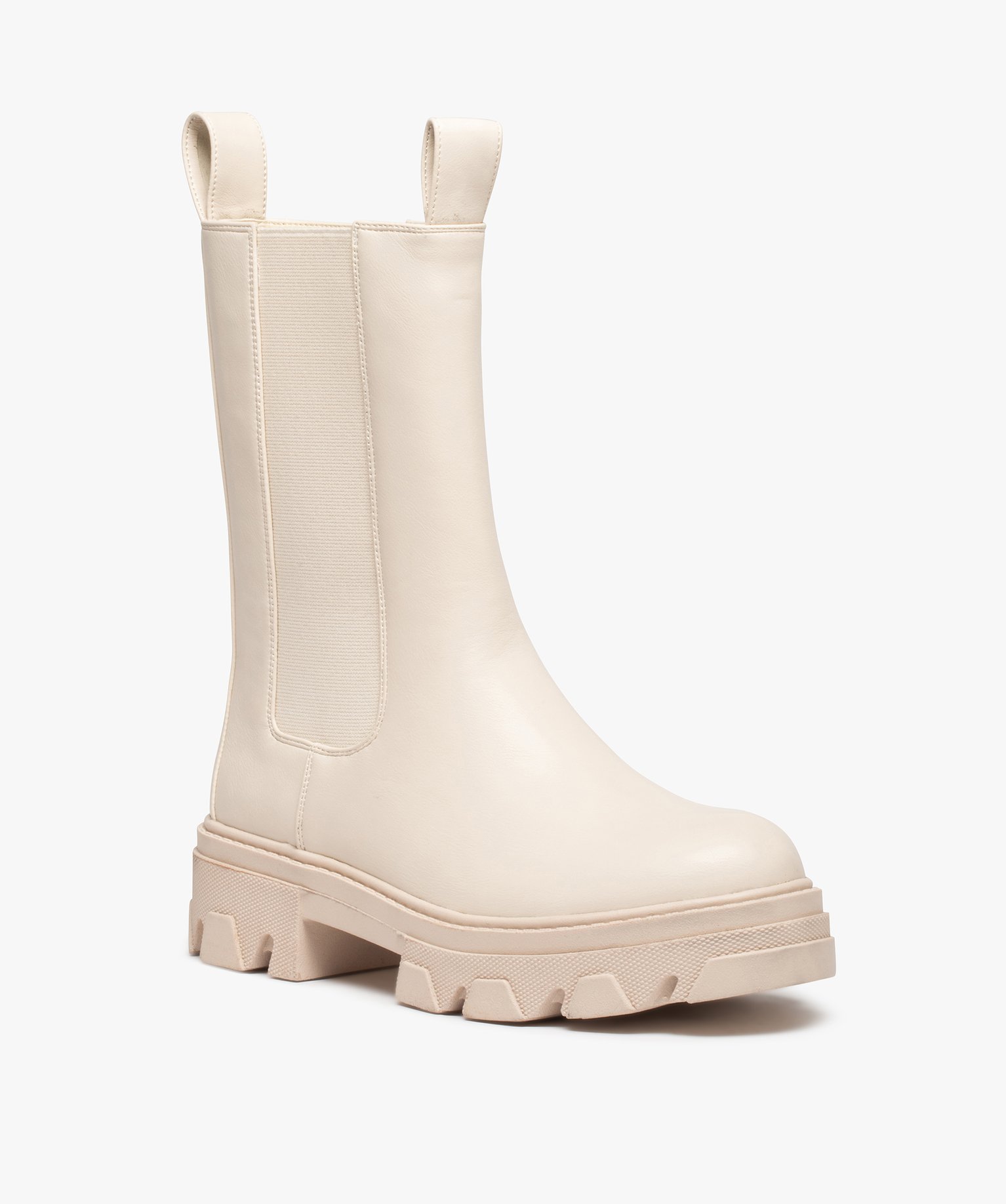 Boots femme Chelsea unies à semelle épaisse et crantée beige | GEMO