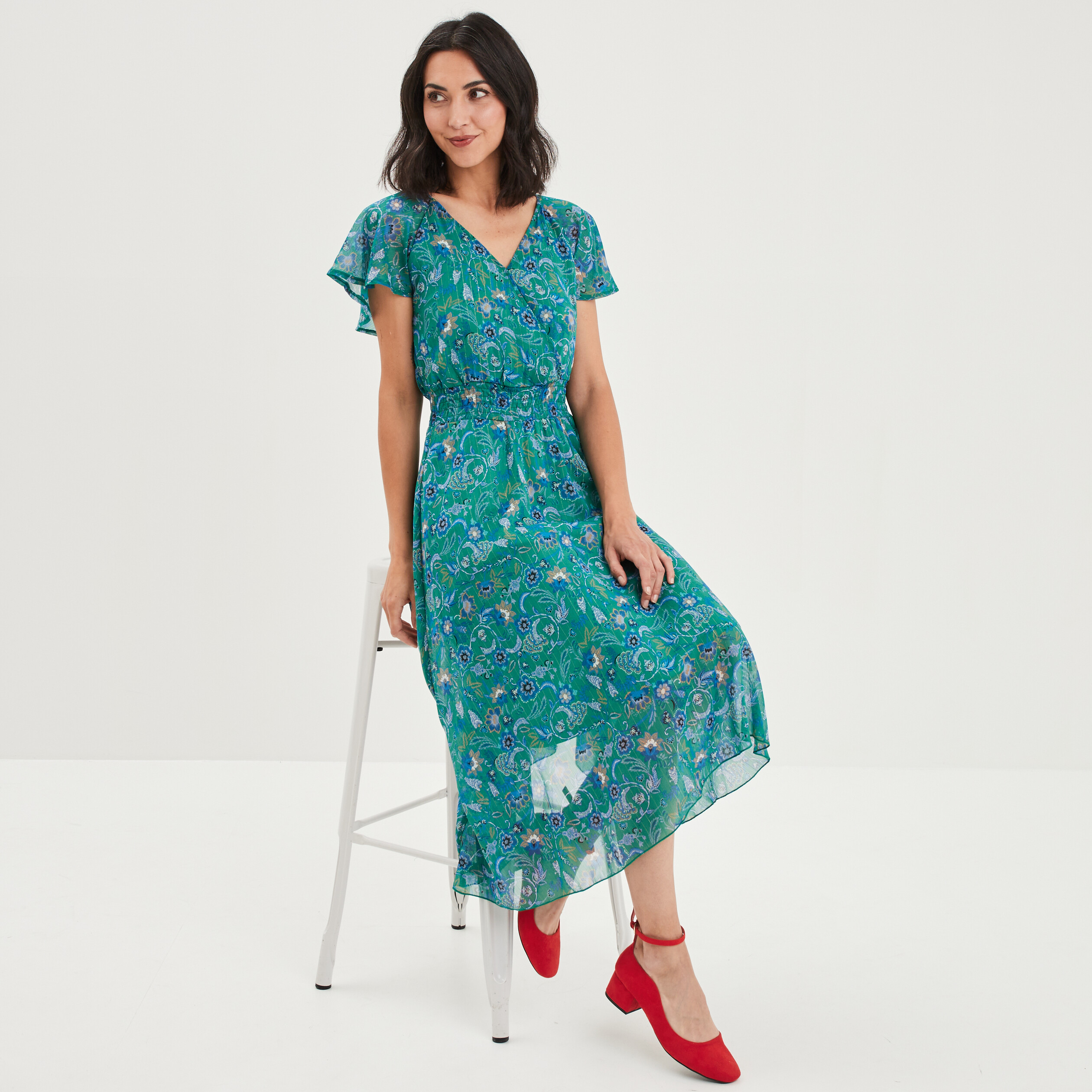 Robe midi droite vert femme | La Halle