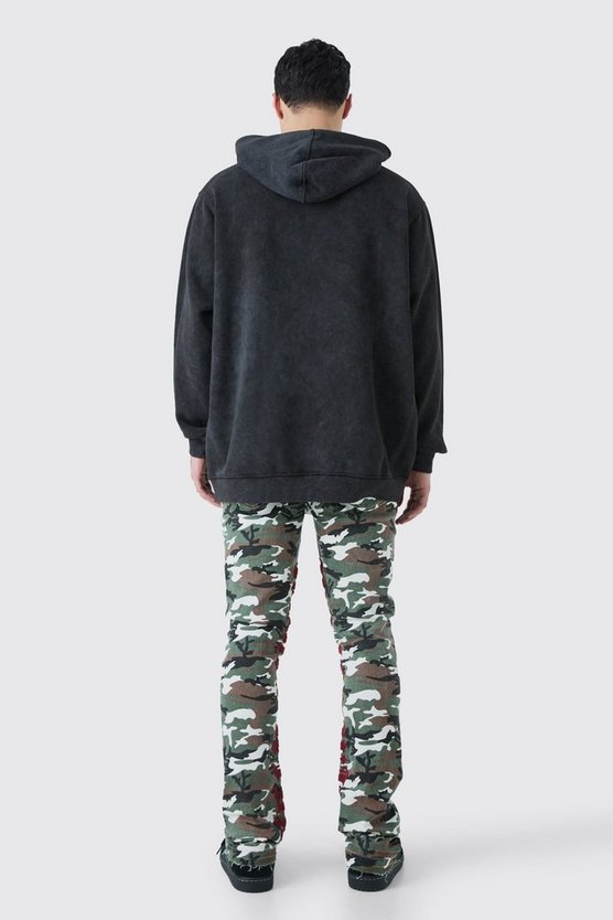 Oversize Hoodie mit Acid-Waschung und Totenkopf-Print