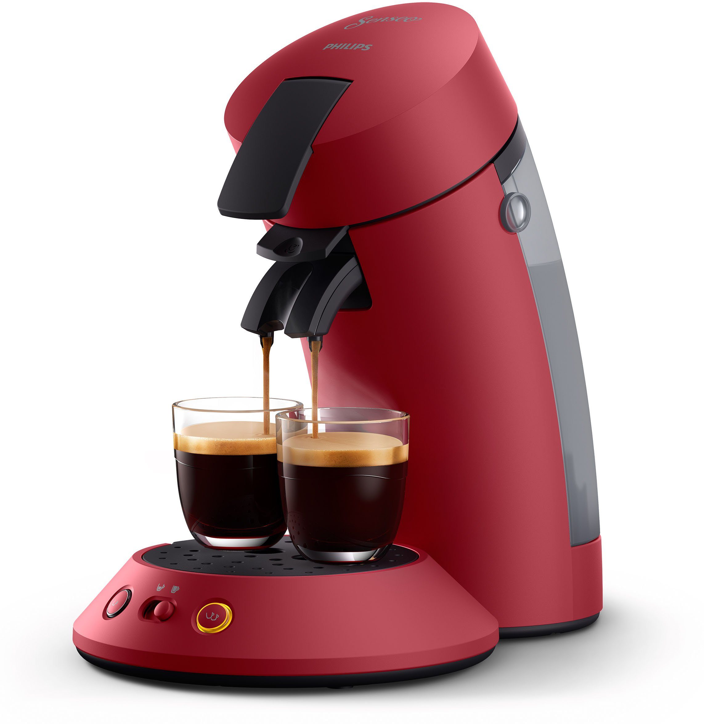 Philips Senseo Kaffeepadmaschine Orginal Plus CSA210/90, aus 28% recyceltem Plastik und mit 2 Kaffeespezialitäten, dunkelrot