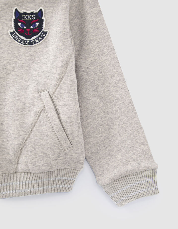Cardigan zippé gris à capuche et badge chat fille