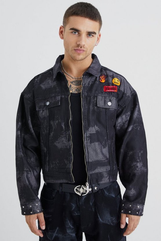 Kastige gebleichte Jeansjacke