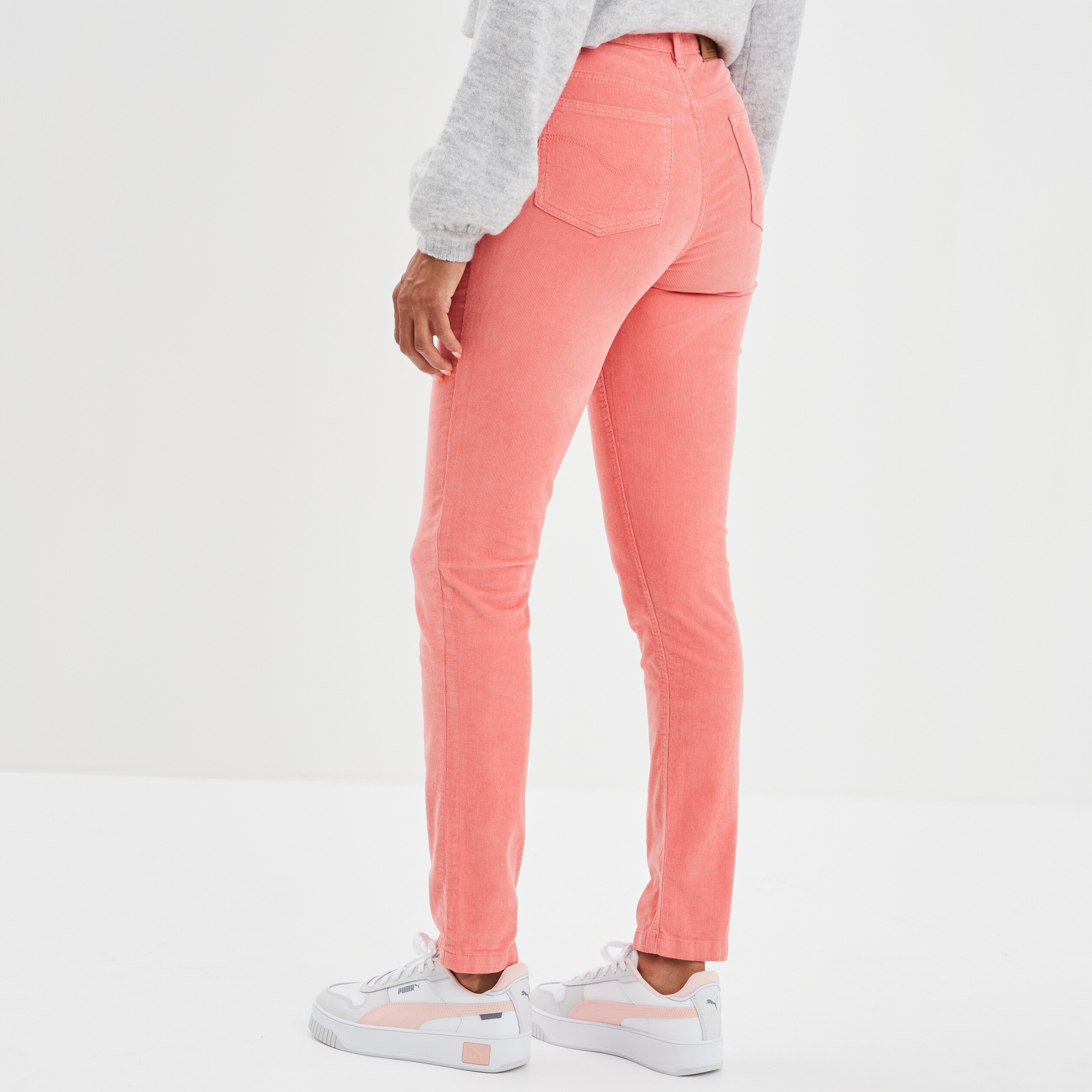 Pantalon slim velours coton Creeks rose saumon femme | La Halle