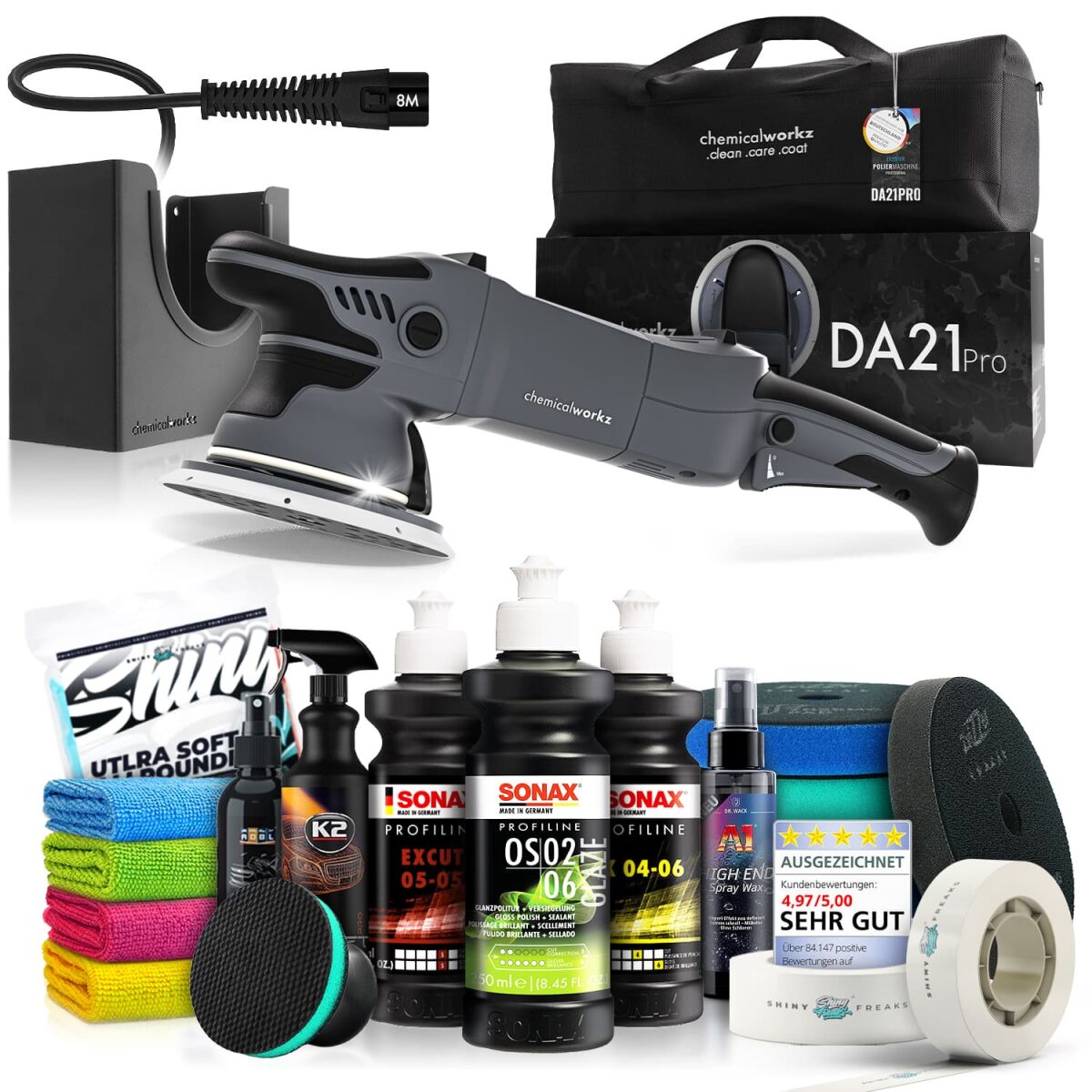 chemicalworkz  DA21 Pro  Poliermaschinen Set mit Sonax Polituren & Zubehör