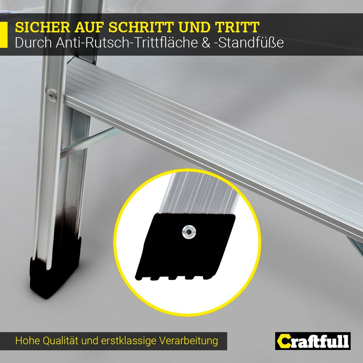 Craftfull Arbeitsplattform Arbeitspodest CF-107A klappbar - 3 J. Garantie - Aluminium (74 x 30 cm - 150 kg Traglast - Trittbank zum Einklappen - mini Arbeitsplattform - Werkbank - Heimwerken, 1-St., Anti-Rutsch, Sicherheitsbügel, klappbare Standfüße)